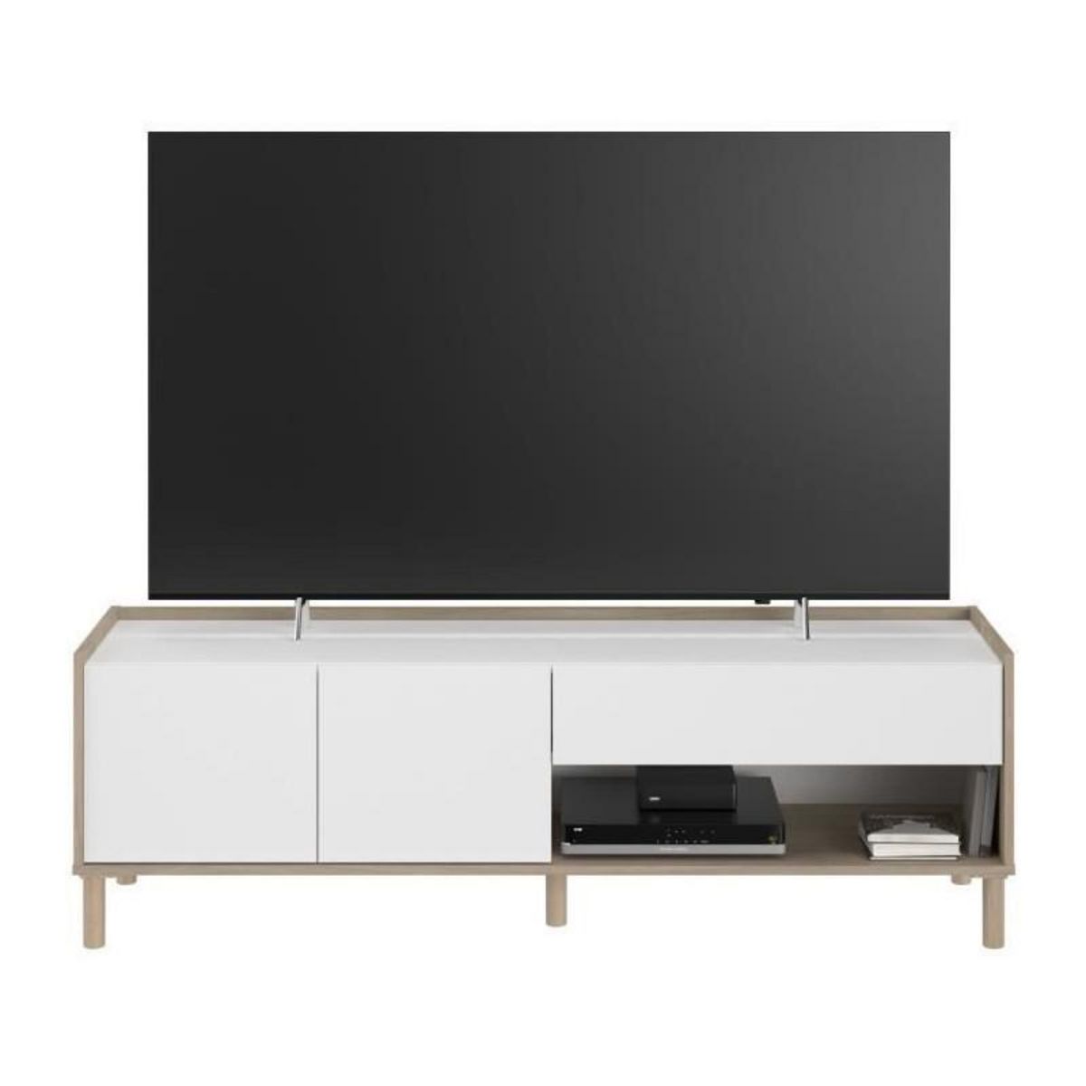 PARISOT Meuble TV - MORPHOS - Décor blanc / Chene - 150 x 47,3 x 40 cm - PARISOT