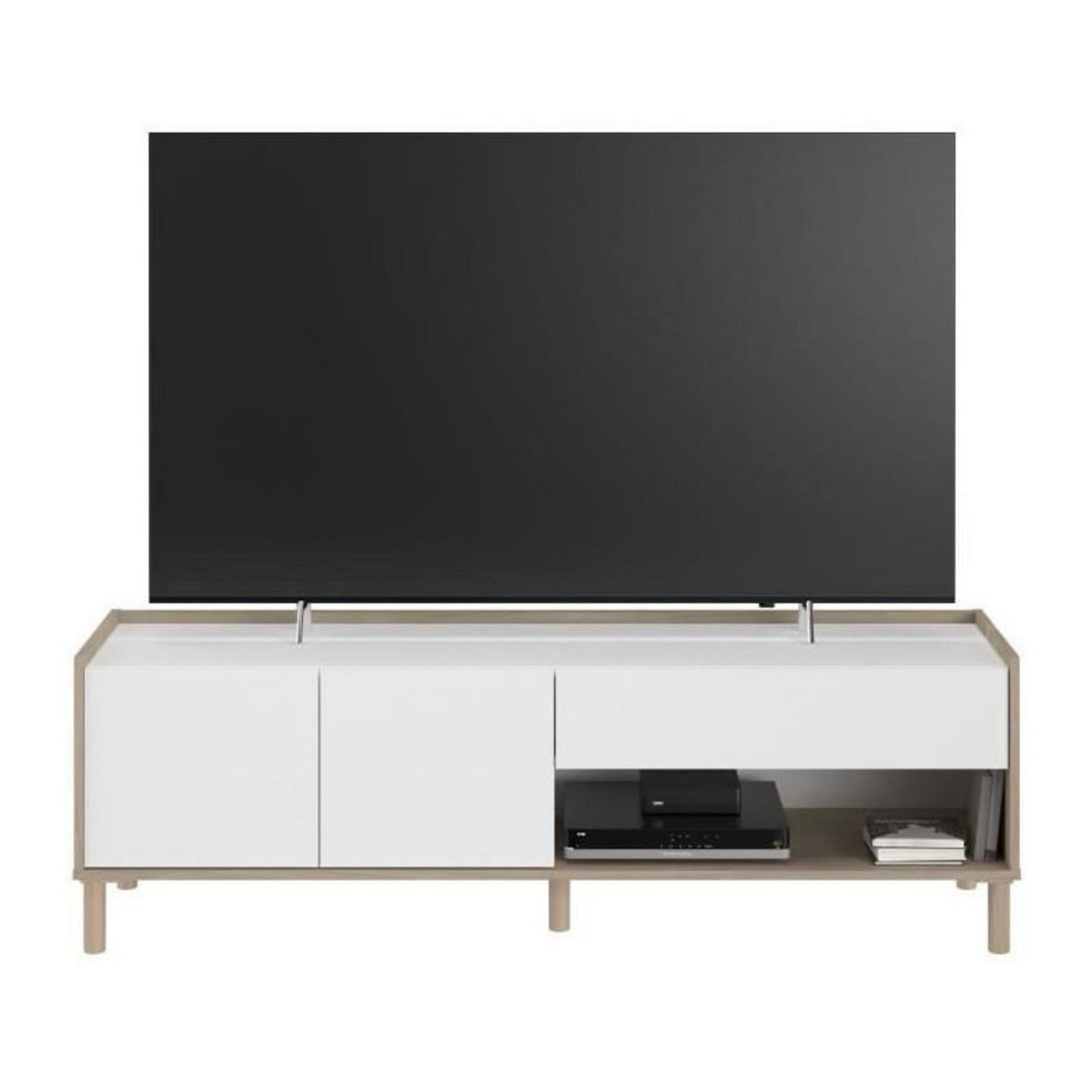 PARISOT Meuble TV - MORPHOS - Décor blanc / Chene - 150 x 47,3 x 40 cm - PARISOT