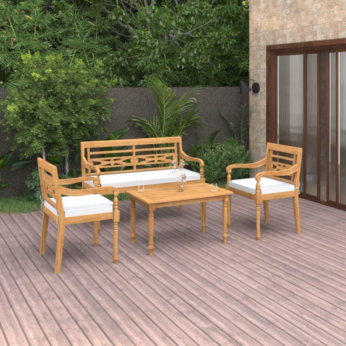 VIDAXL Salon de jardin 4 pcs avec coussins Bois de teck solide
