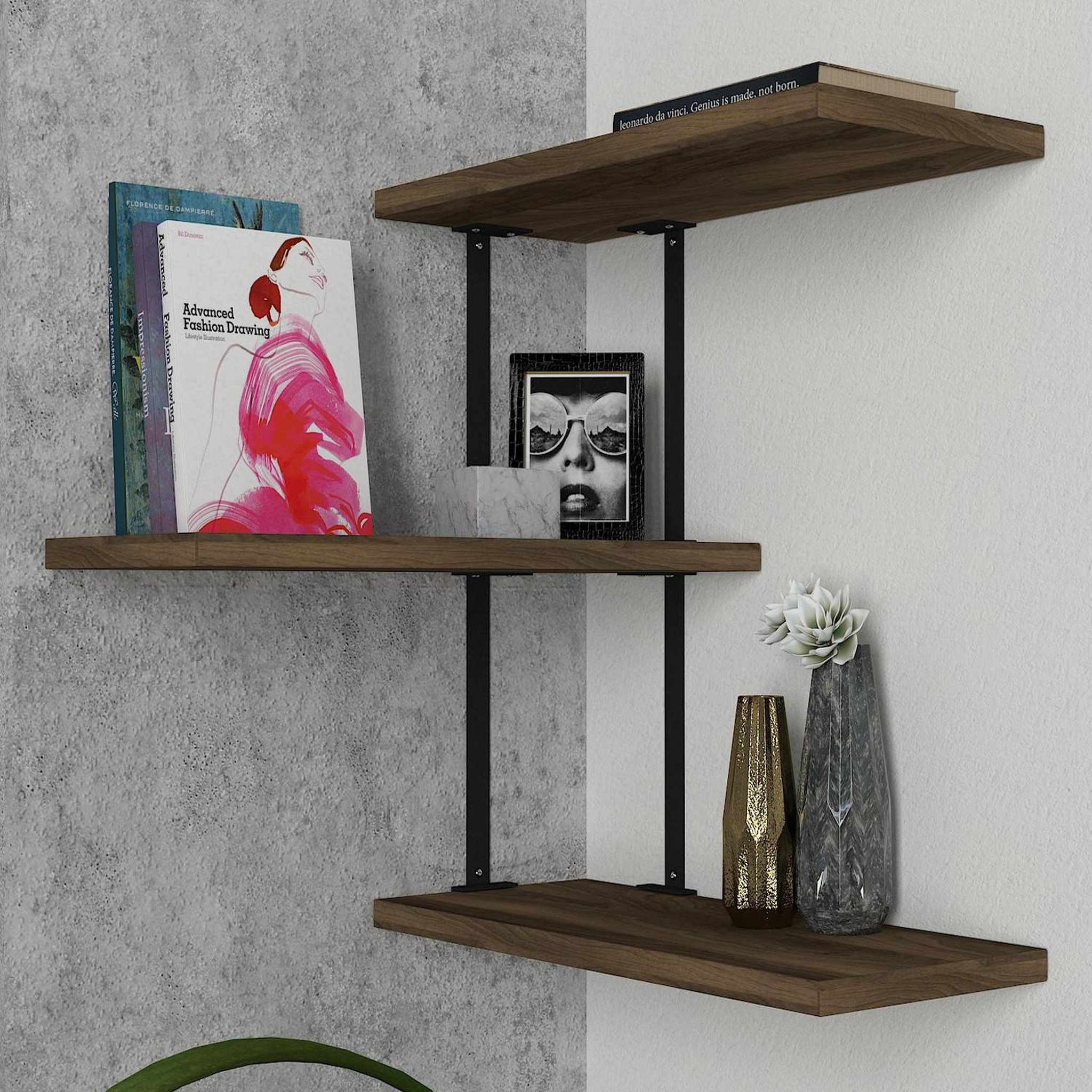 Voir la diapositive 2 : Habitat et Jardin Étagère murale en bois  frisbi  - 45 x 20 x 47 cm - noyernoir