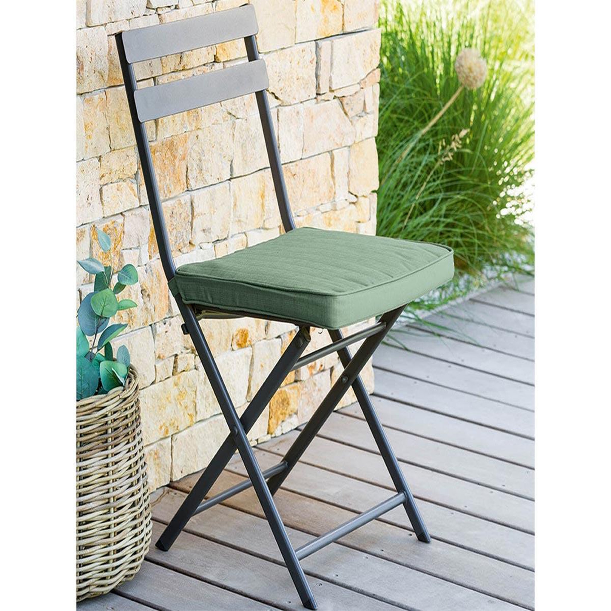 Voir la diapositive 5 : HESPERIDE Galette de chaise de jardin Olive - 40 x 40 cm - Hespéride