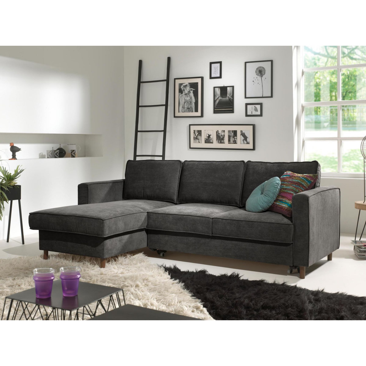 LISA DESIGN Jake - canapé d'angle gauche - convertible avec coffre - 4 places - en velours côtelé