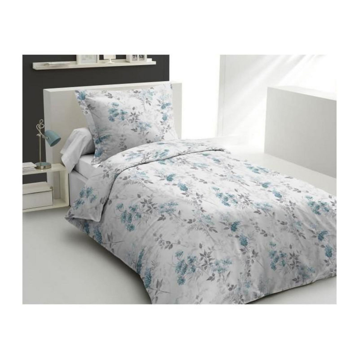 HOME LINGE PASSION Parure de couette - HOME LINGE PASSION - POMPADOUR - 100% Coton - 140x200 cm - Blanc/Fleur