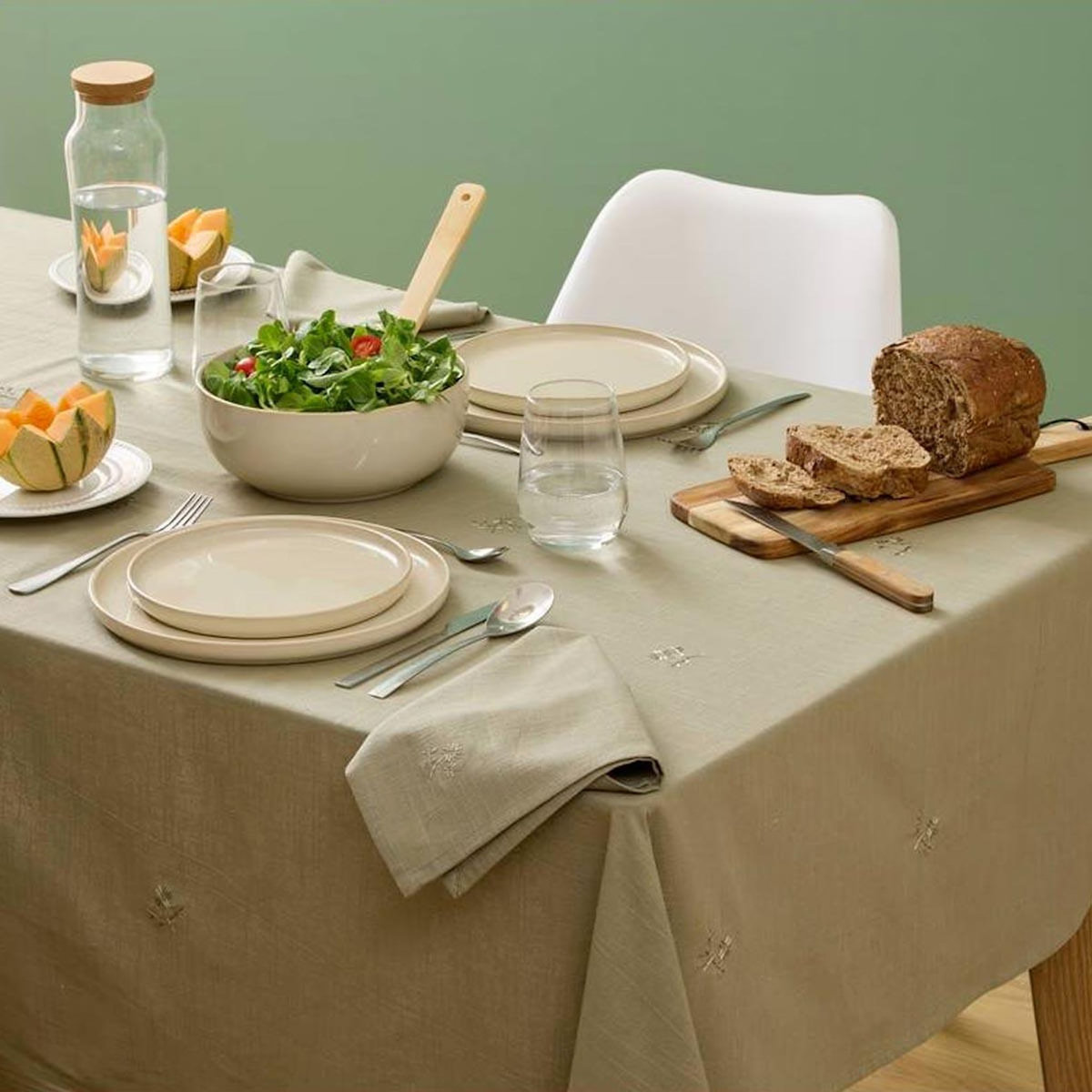 ATMOSPHERA Nappe Brodé en Coton  Joy  150x250cm Kaki