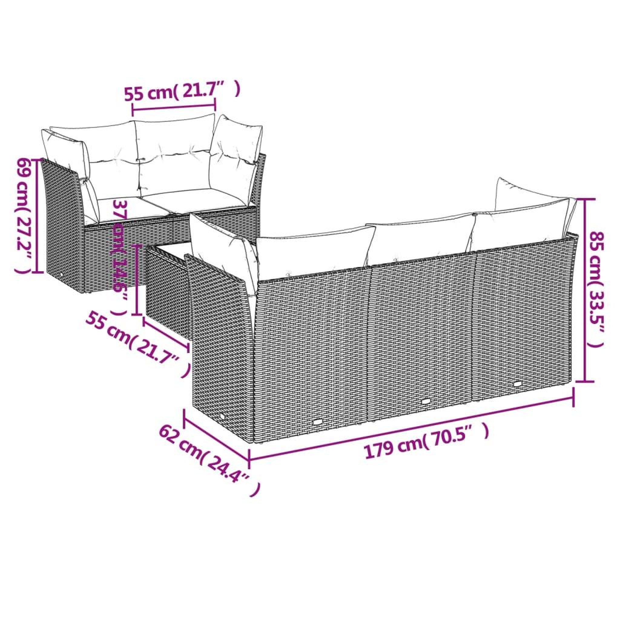 Voir la diapositive 3 : VIDAXL Salon de jardin avec coussins 6 pcs marron resine tressee