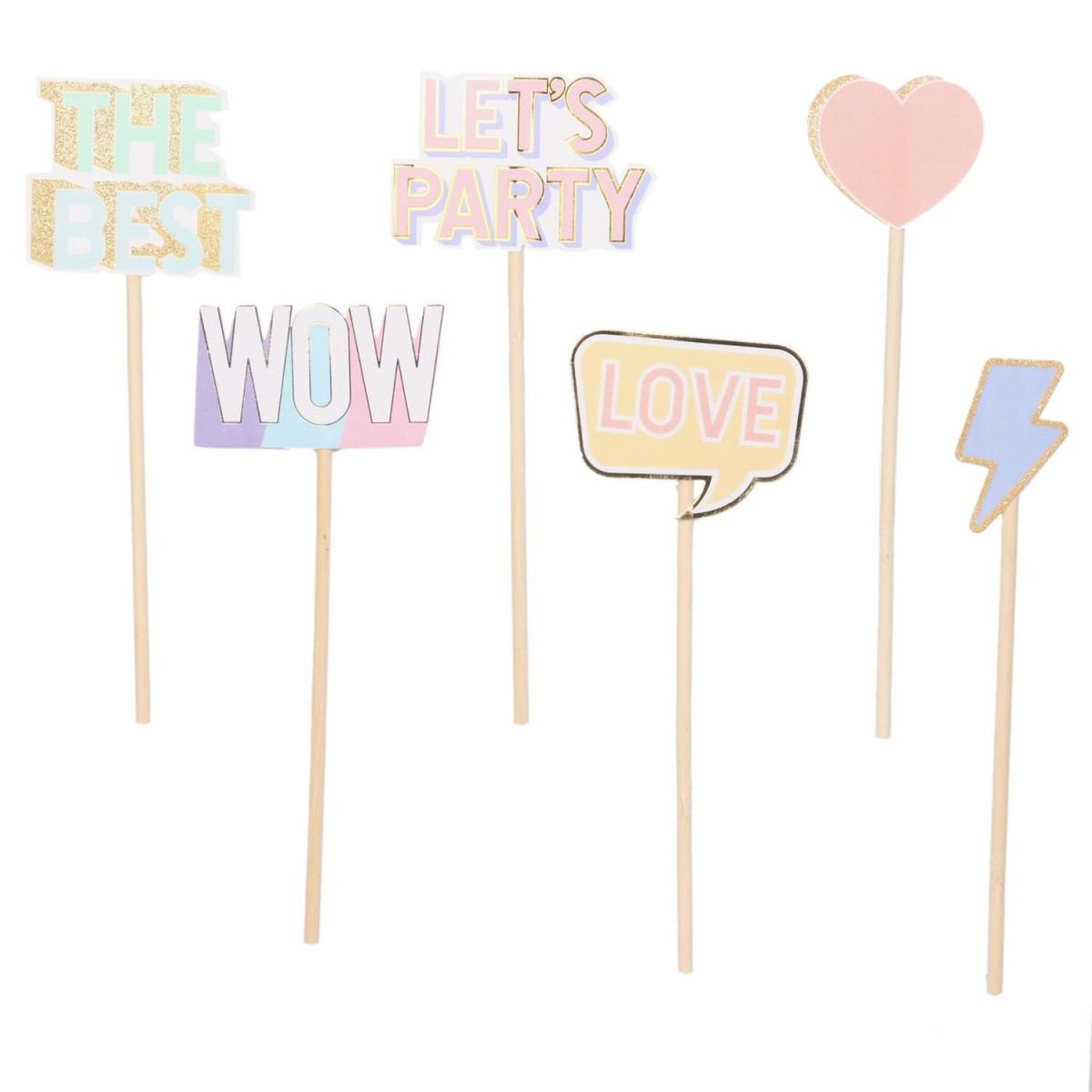 PARTY TIME Lot de 6 Bâtons Photo  Booth  20cm Multicolore