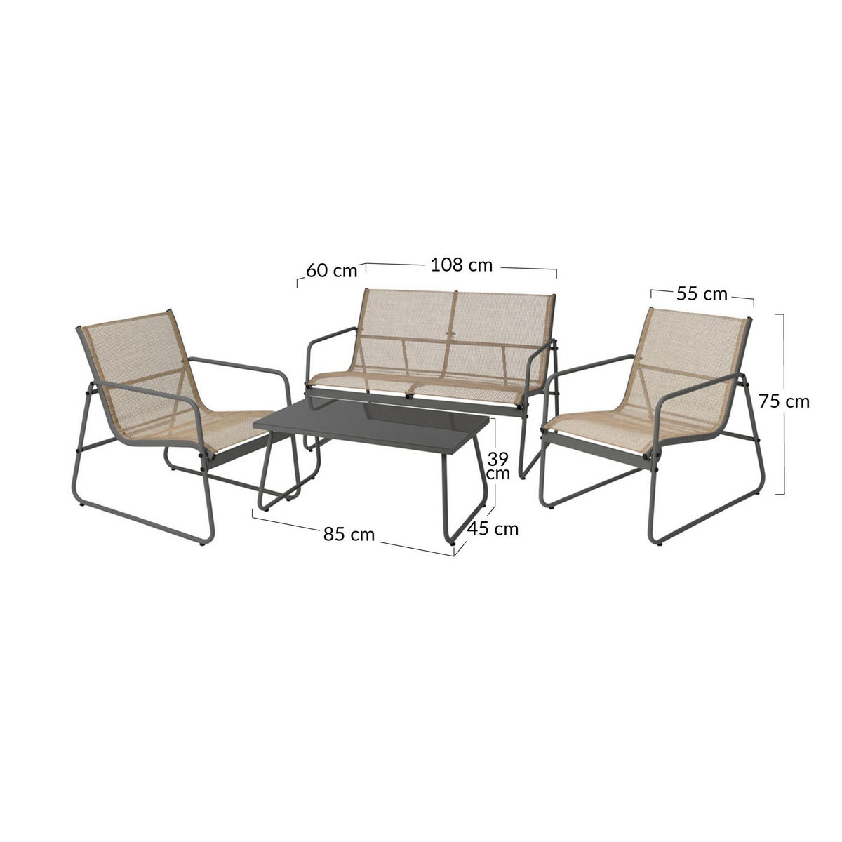 BEST MOBILIER Pilar - salon bas de jardin 4 places - métal et résine tressée