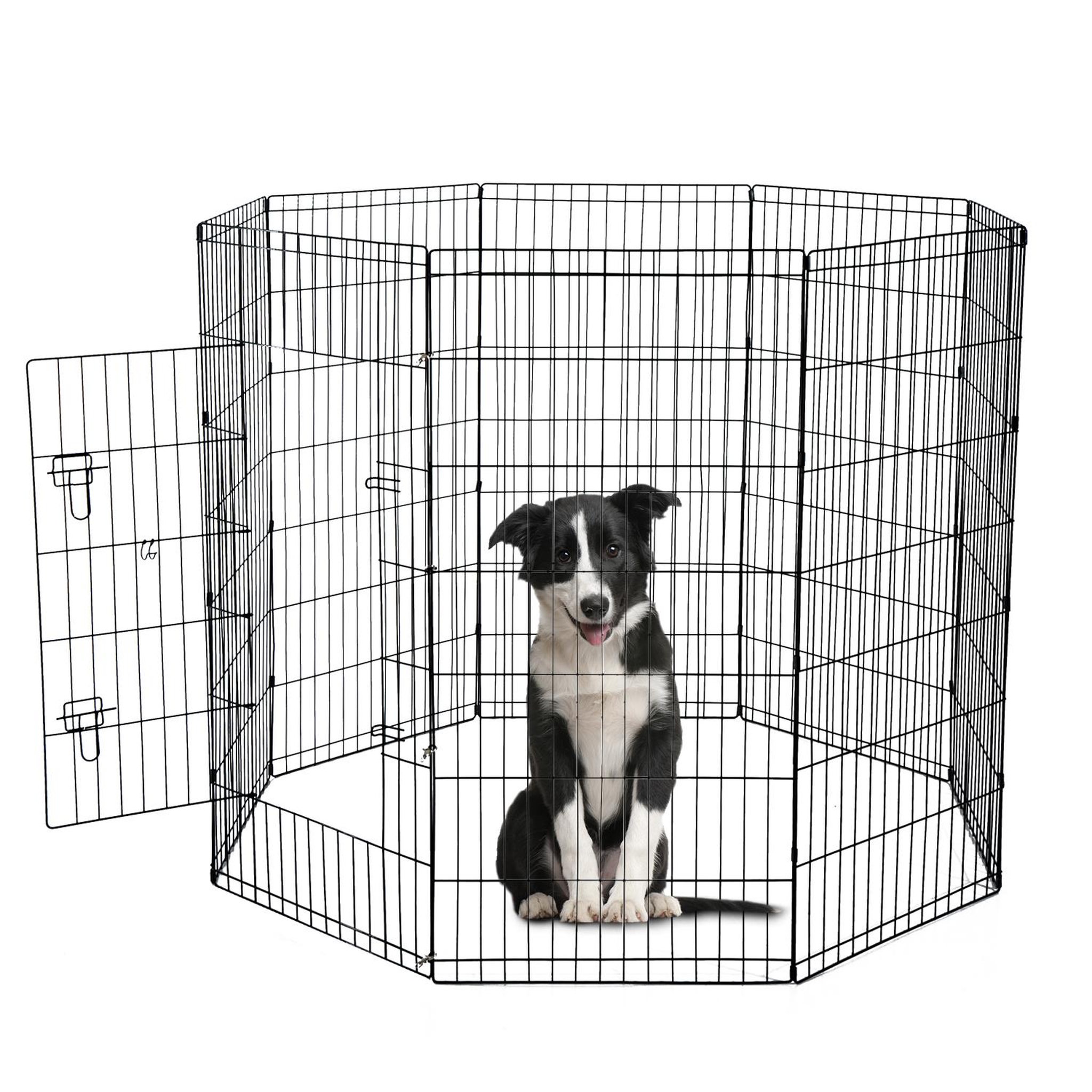 Voir la diapositive 2 : PAWHUT Parc enclos acier pour chien animaux 1 porte 8 panneaux 76l x 61l cm noir