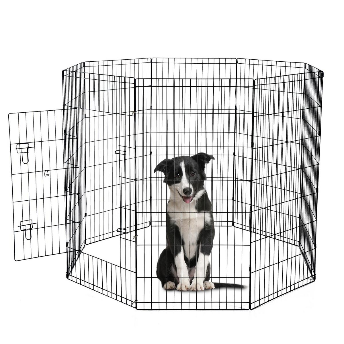 PAWHUT Parc enclos acier pour chien animaux 1 porte 8 panneaux 76L x 61l cm noir