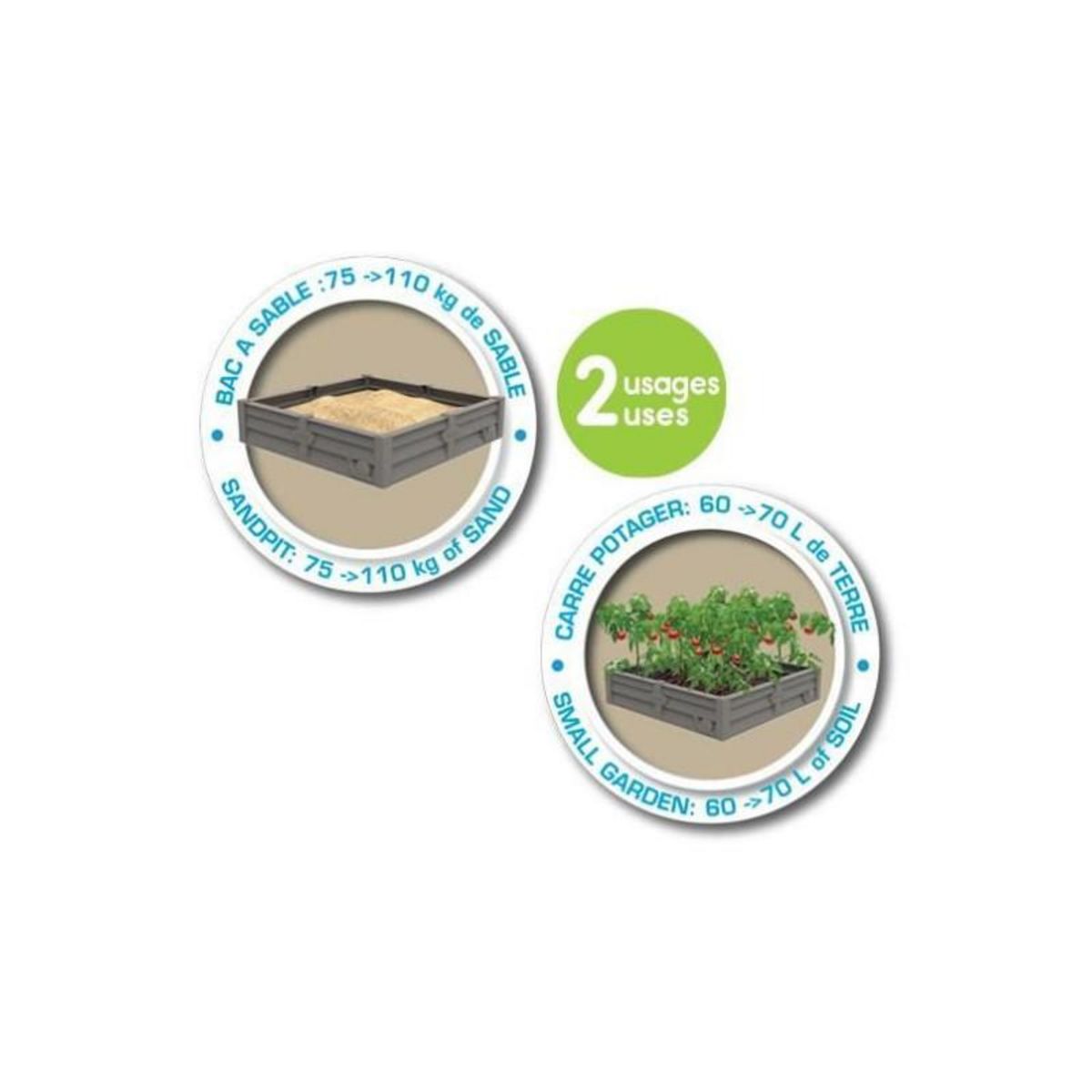 SMOBY SMOBY Bac Square Garden 2 en 1 : bac a sable et carré potager - 76x76cm - Bâche de fond fournie