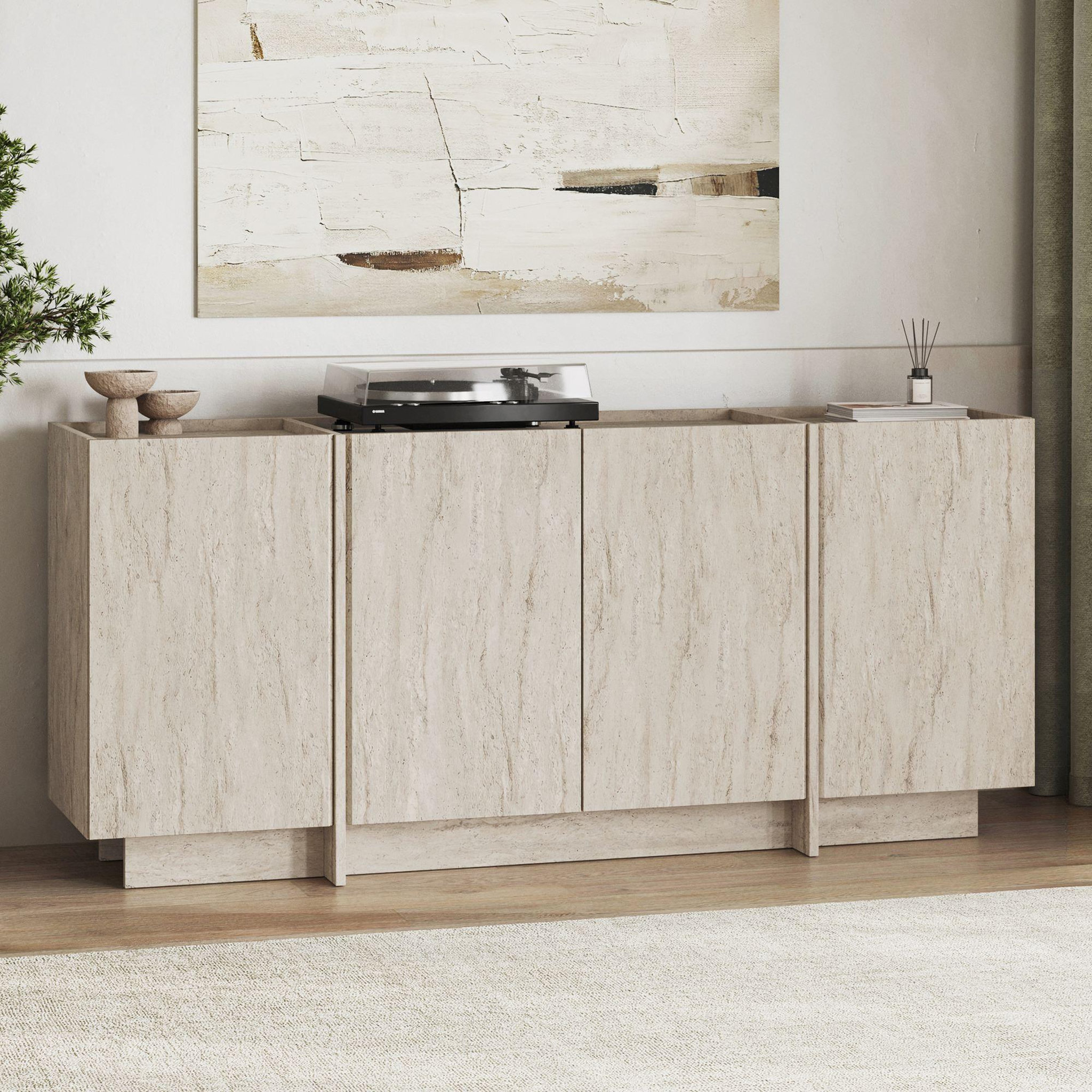 Voir la diapositive 2 : Habitat et Jardin Buffet en bois  dorma  - 180 x 45 x 80 cm - travertin