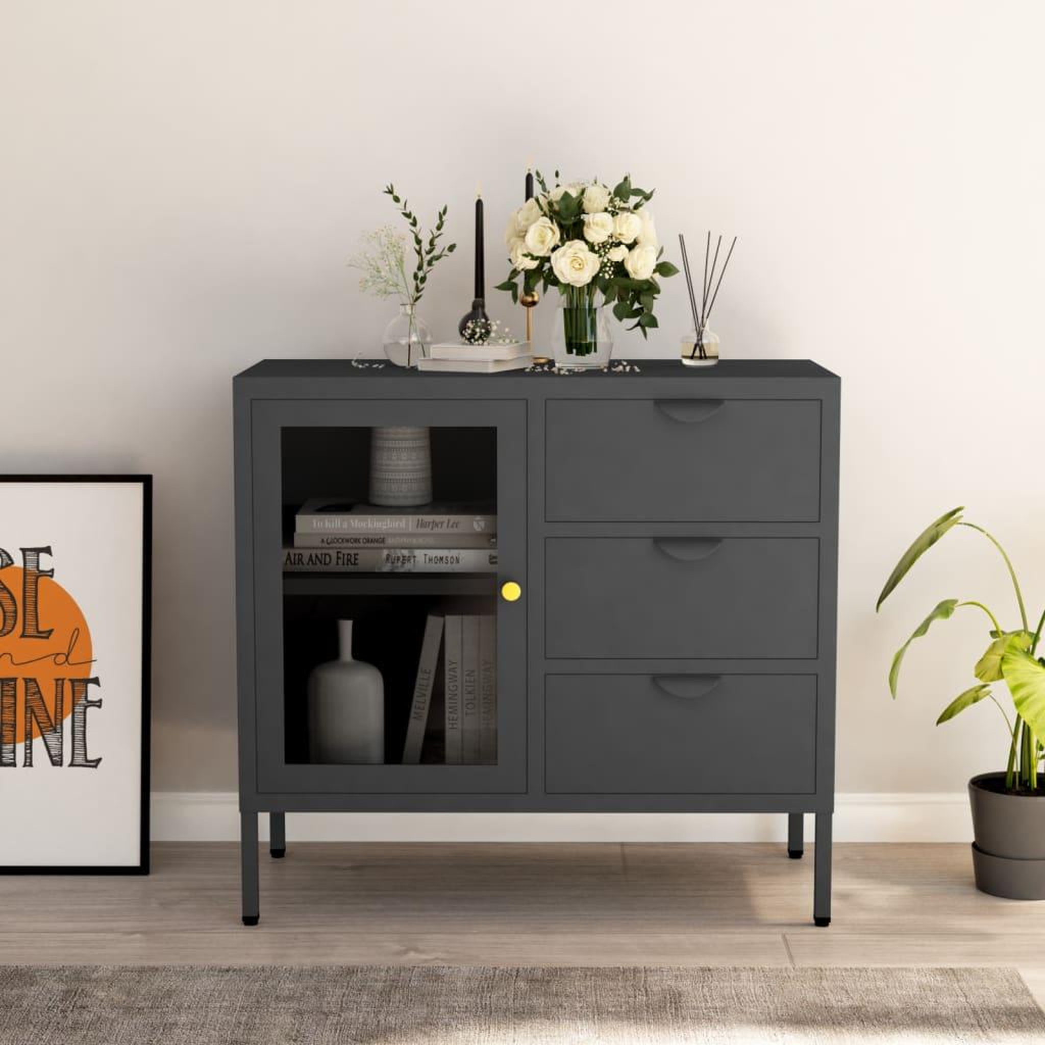 Voir la diapositive 1 : VIDAXL Buffet Anthracite 75x35x70 cm Acier et verre trempe