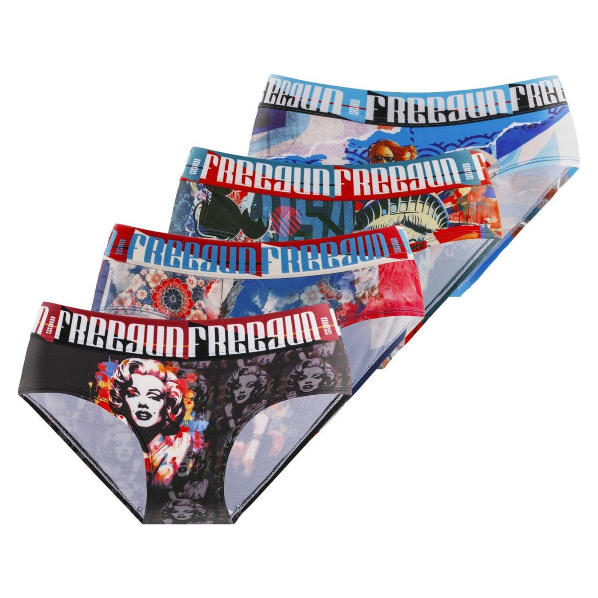 FREEGUN Lot de 4 culottes femme Pop Art