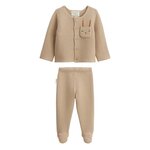 Petit Béguin Ensemble gilet et pantalon avec pieds bébé en tricot Hello Baby. Coloris disponibles : Beige