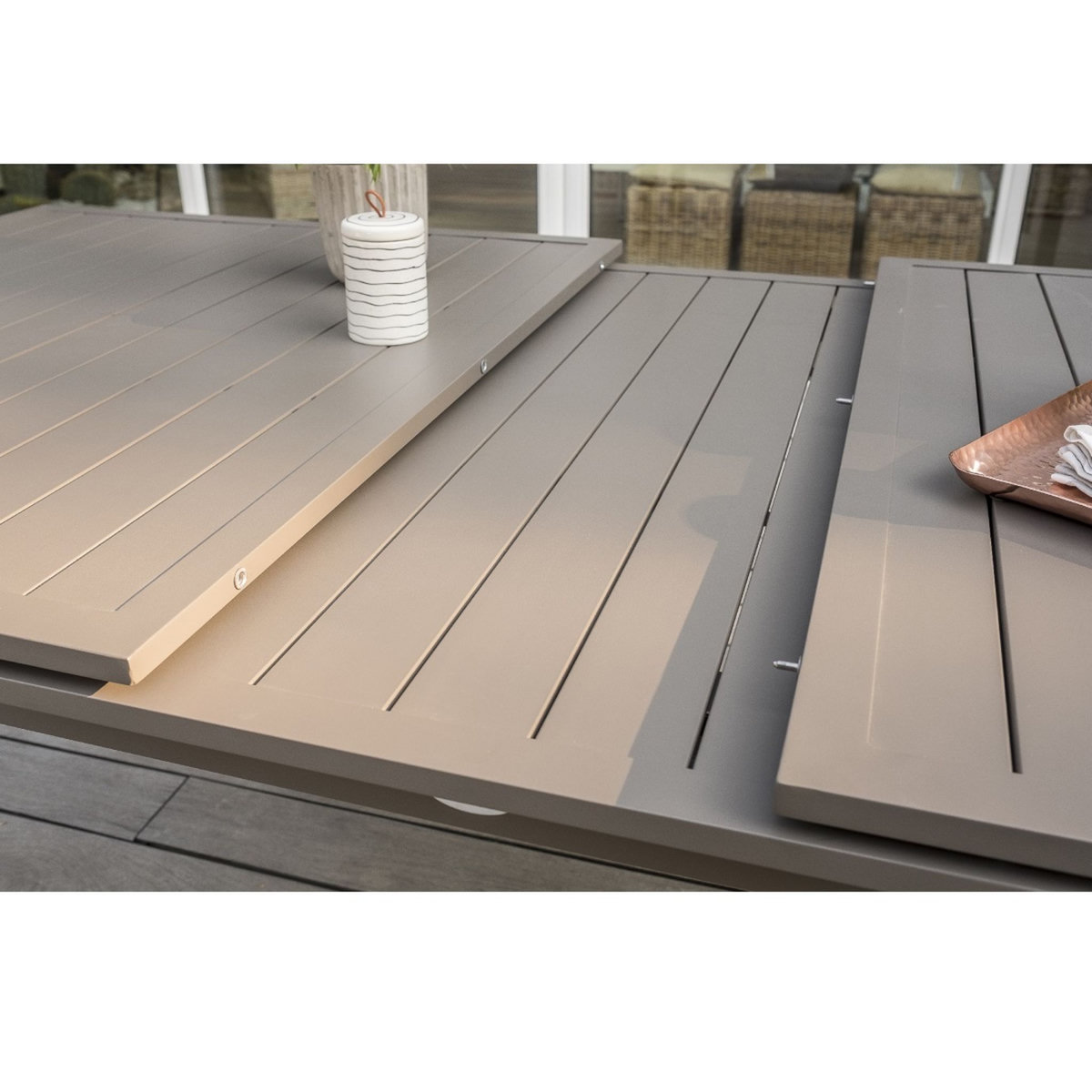 DCB GARDEN Table de jardin 240/300x100cm aluminium taupe