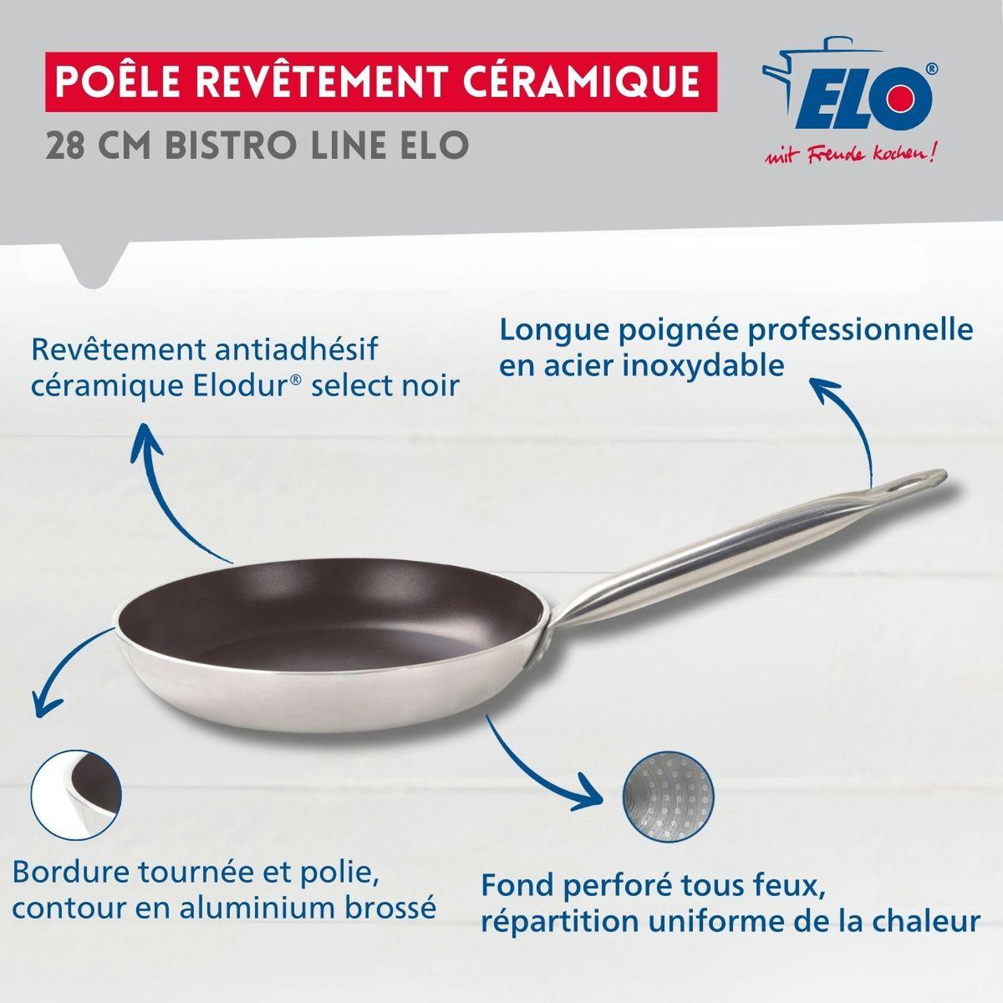 Voir la diapositive 3 : ELO Poêle 28 cm céramique sans pfas bistro line elo