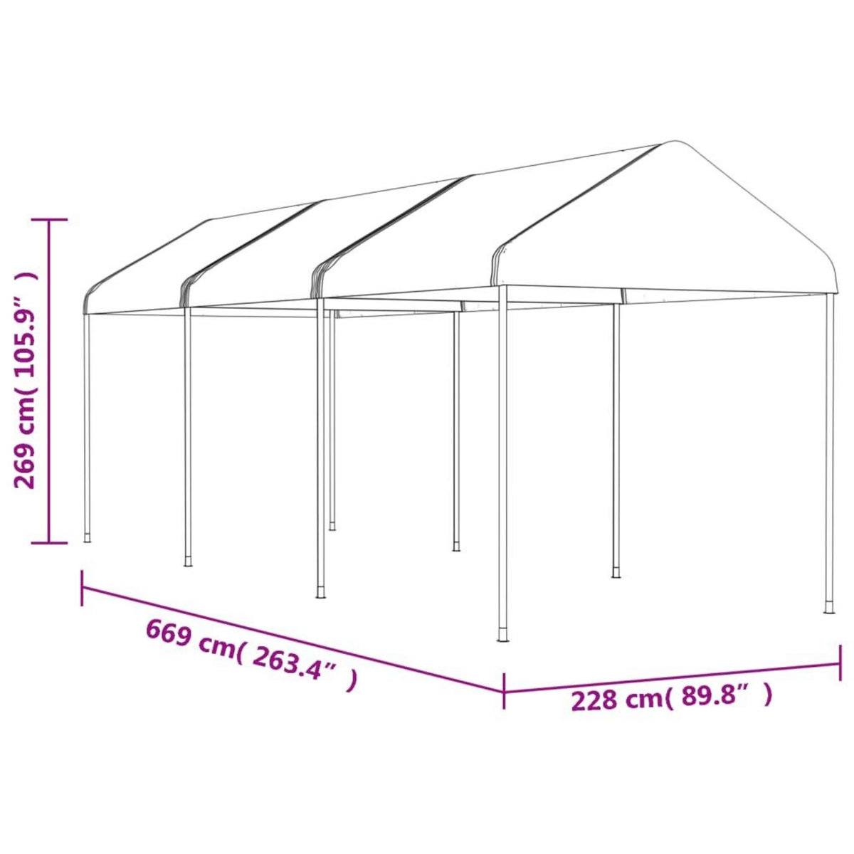 VIDAXL Belvedere avec toit blanc 6,69x2,28x2,69 m polyethylene