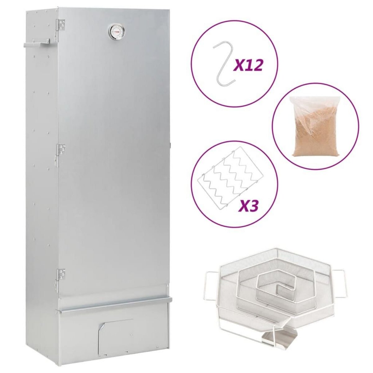 VIDAXL Fumoir a four a BBQ generateur de fumee froide acier galvanise