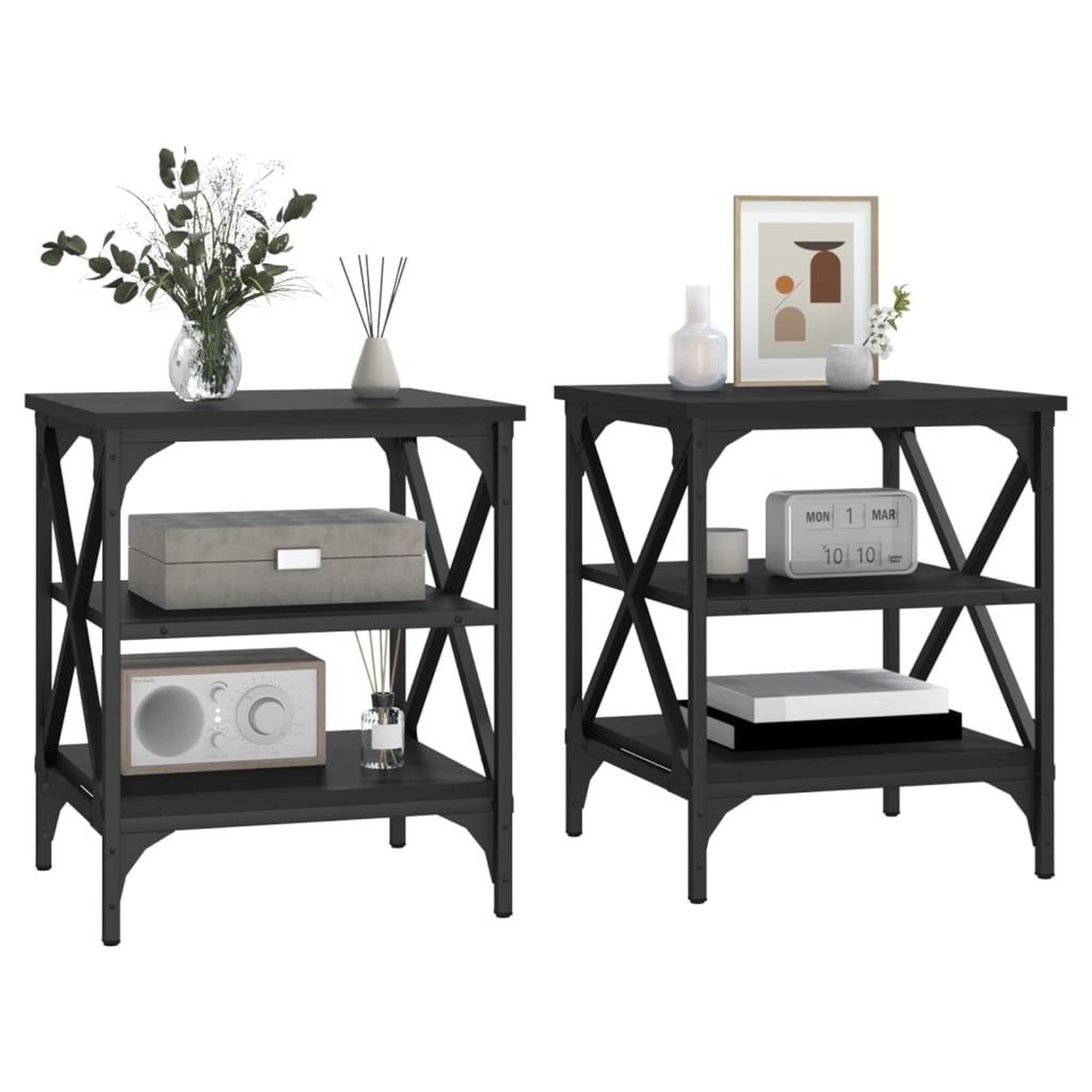 Voir la diapositive 4 : VIDAXL Tables d'appoint 2 pcs Noir 40x42x50 cm Bois d'ingenierie