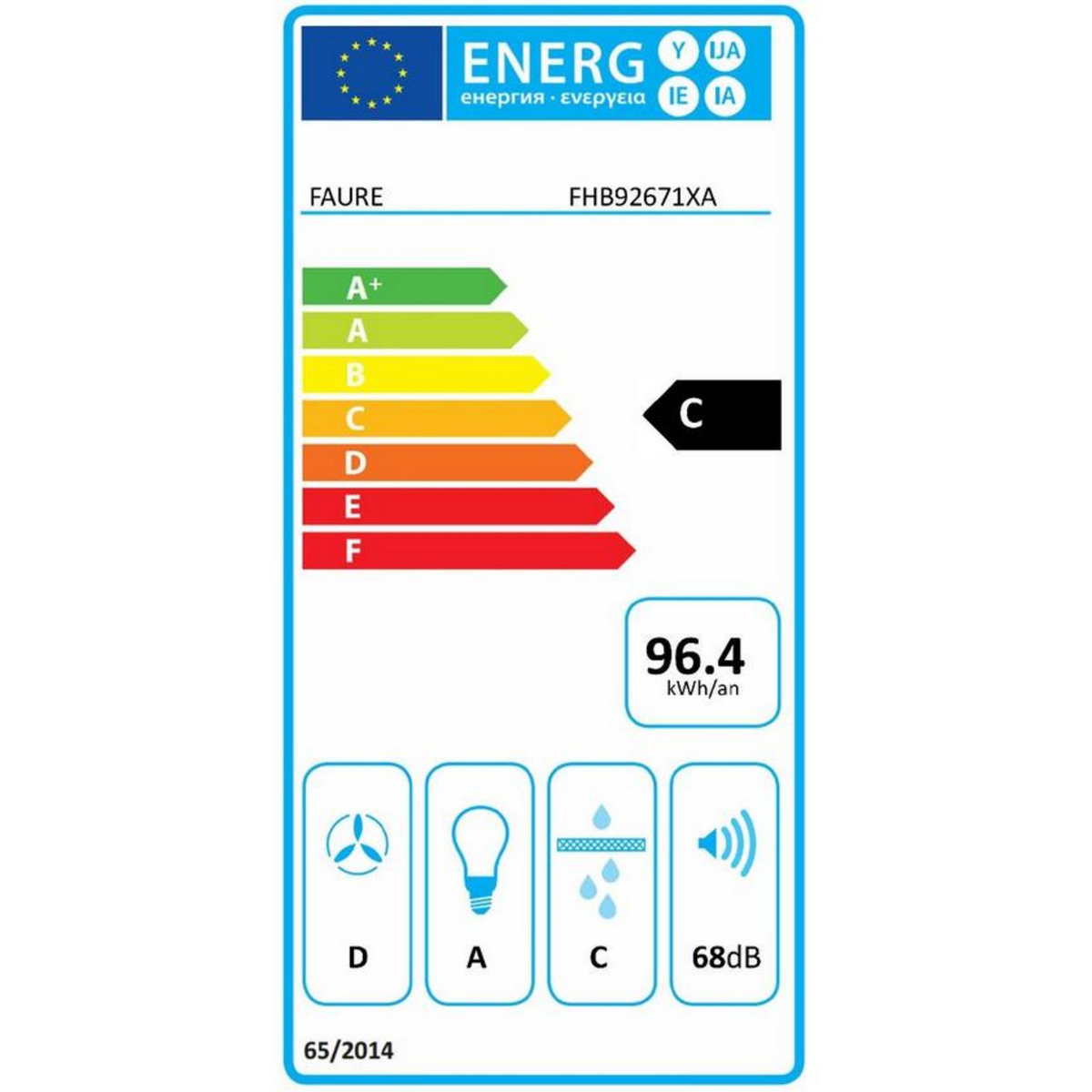 FAURE Hotte décorative murale 90cm 600m3/h inox - fhb92671xa