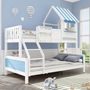 Voir la diapositive 5 : MERAX Lit superposé 90x200(120x200)cm bois et mdf coloris blanc+bleu