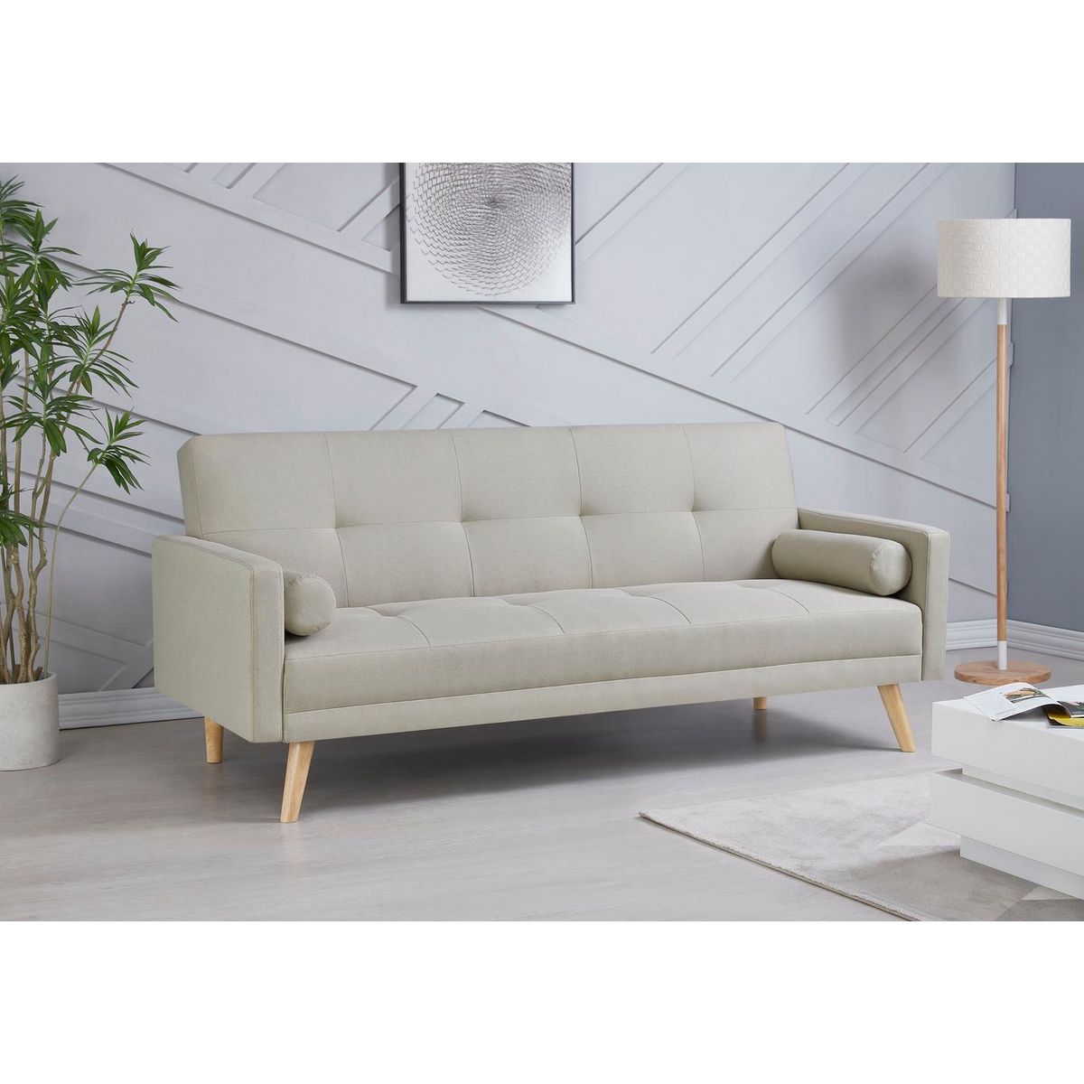 CONCEPT USINE Canapé scandinave convertible 3 places en tissu beige MALMO