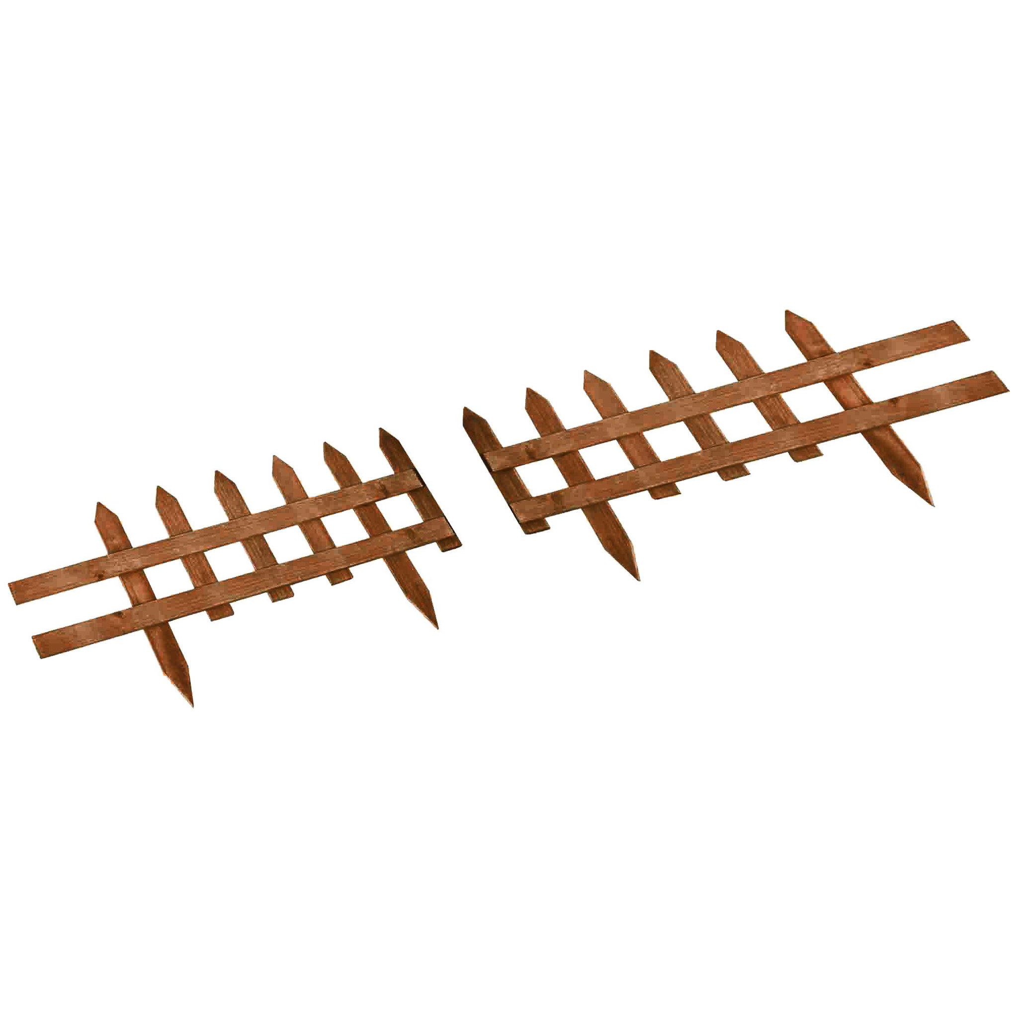 Voir la diapositive 1 : OUTSUNNY Bordures à planter 12 pcs - bordures de pelouse - barrières de jardin en bois de sapin pré-huilé - bordure dim. 60L x 34H cm