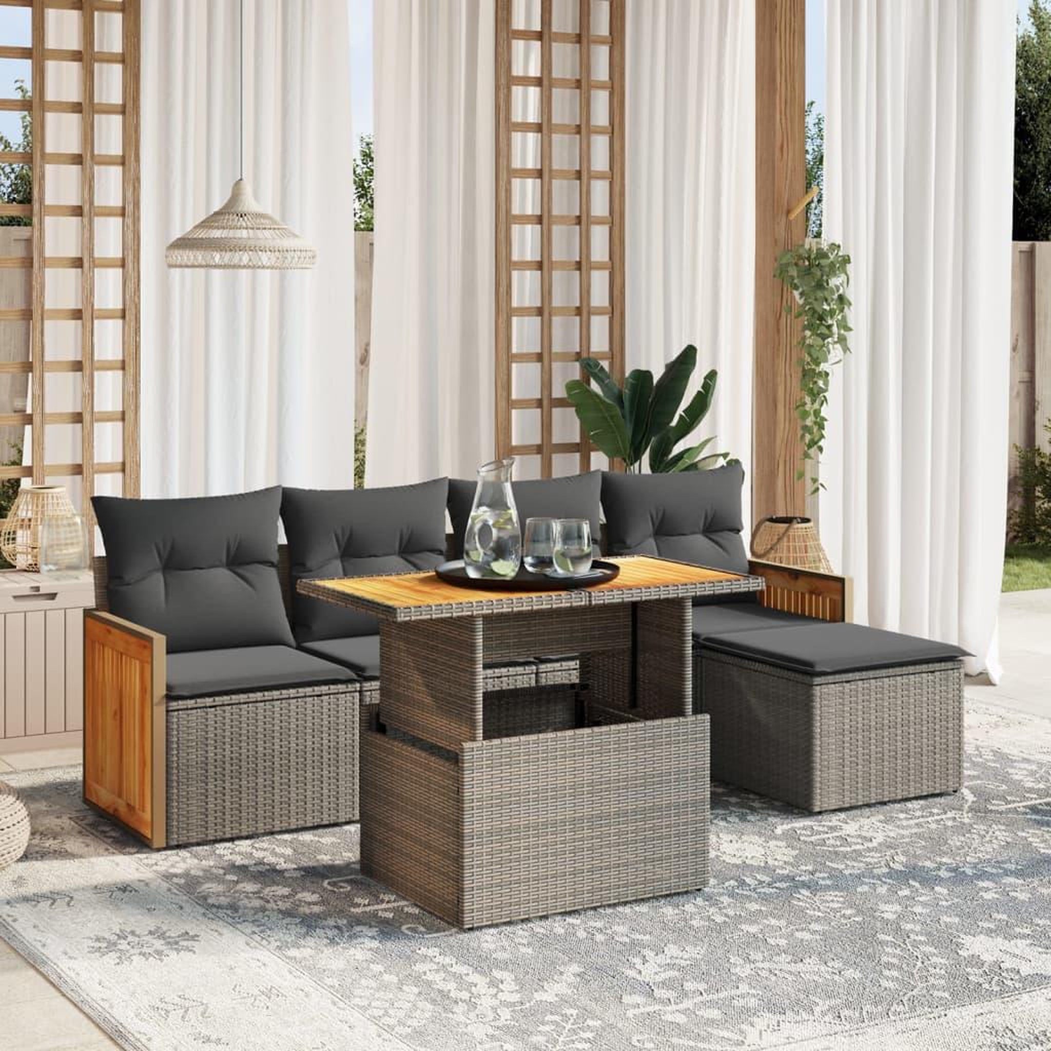 VIDAXL Salon de jardin 6 pcs avec coussins gris resine tressee