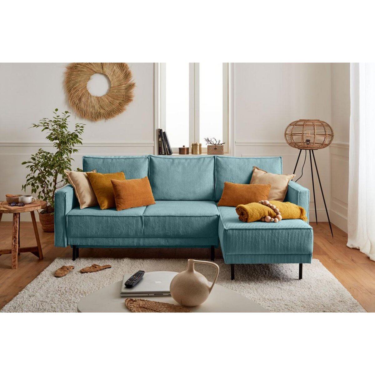 LISA DESIGN Charlie - canapé d'angle réversible - 4 places - convertible avec coffre - en velours côtelé