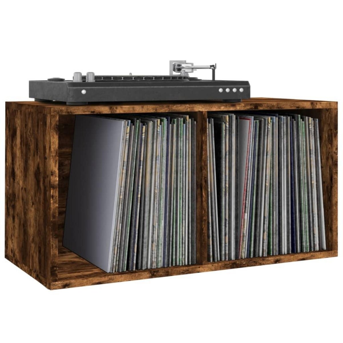 VIDAXL Boîte de rangement a disques vinyle Chene fume 71x34x36 cm Bois