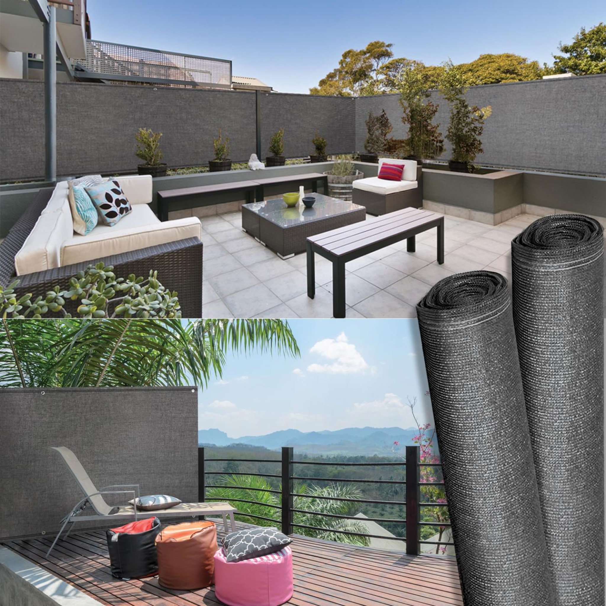 Voir la diapositive 5 : ID MARKET Brise vue haute densité 2 x 10 m gris 300 gr/m² qualité pro