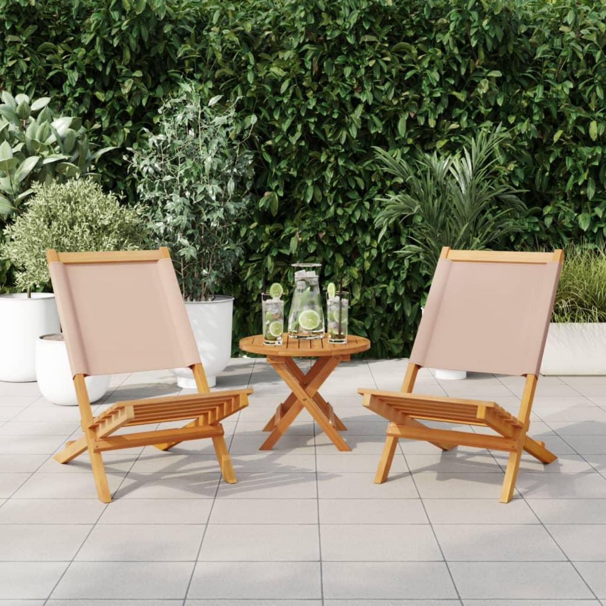 VIDAXL Chaises de jardin lot de 2 taupe bois d'acacia massif et tissu