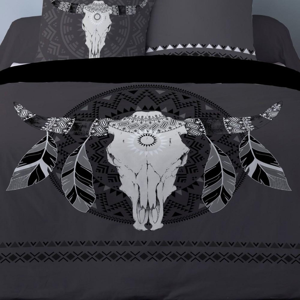 Dourev Housse de couette 260x240 BUFFLE GRIS + 2 taies 100% coton