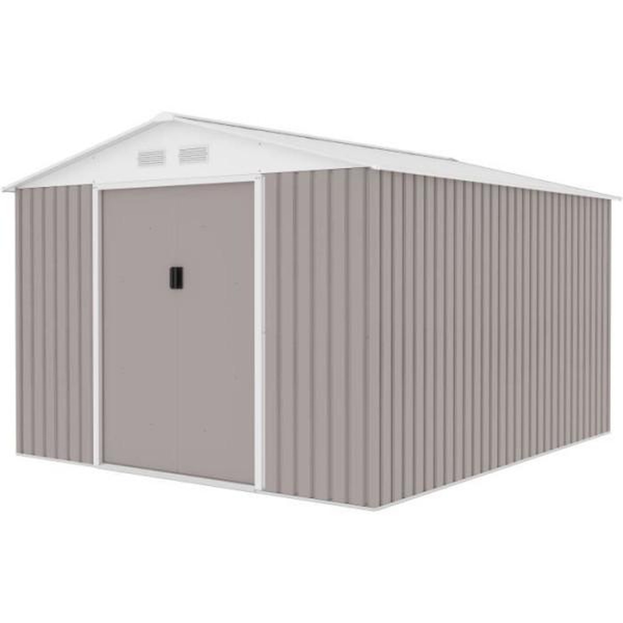 Voir la diapositive 5 : MARKET24 URANUS Abri de jardin en métal 8,84 m² - 277 x 319 x 202 cm - Kit d'ancrage inclus, 2 portes coulissantes - Taupe