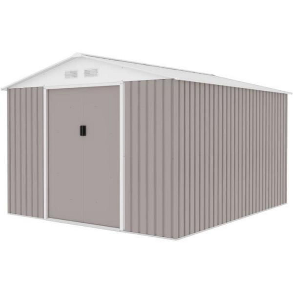 MARKET24 URANUS Abri de jardin en métal 8,84 m² - 277 x 319 x 202 cm - Kit d'ancrage inclus, 2 portes coulissantes - Taupe