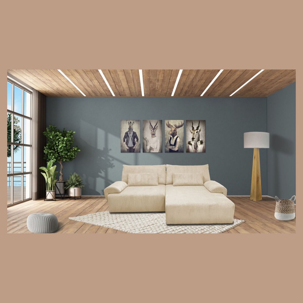 Canapé d'angle convertible réversible 5 places en velour côtelé BILLY