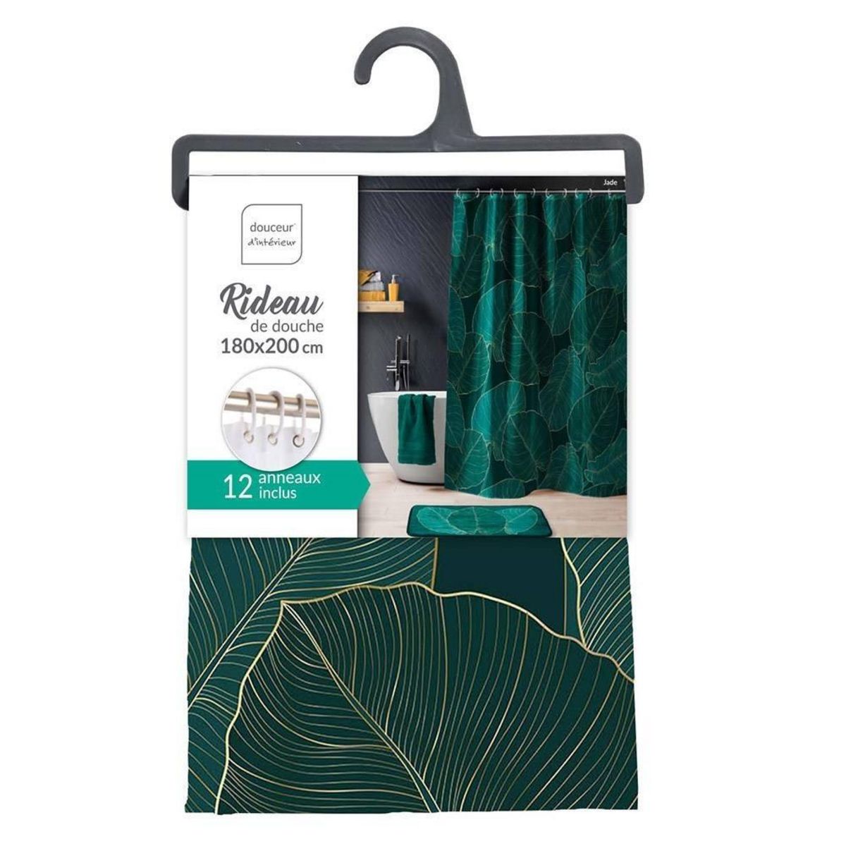 Douceur d'Intérieur Rideau de douche polyester 180x200 Jade