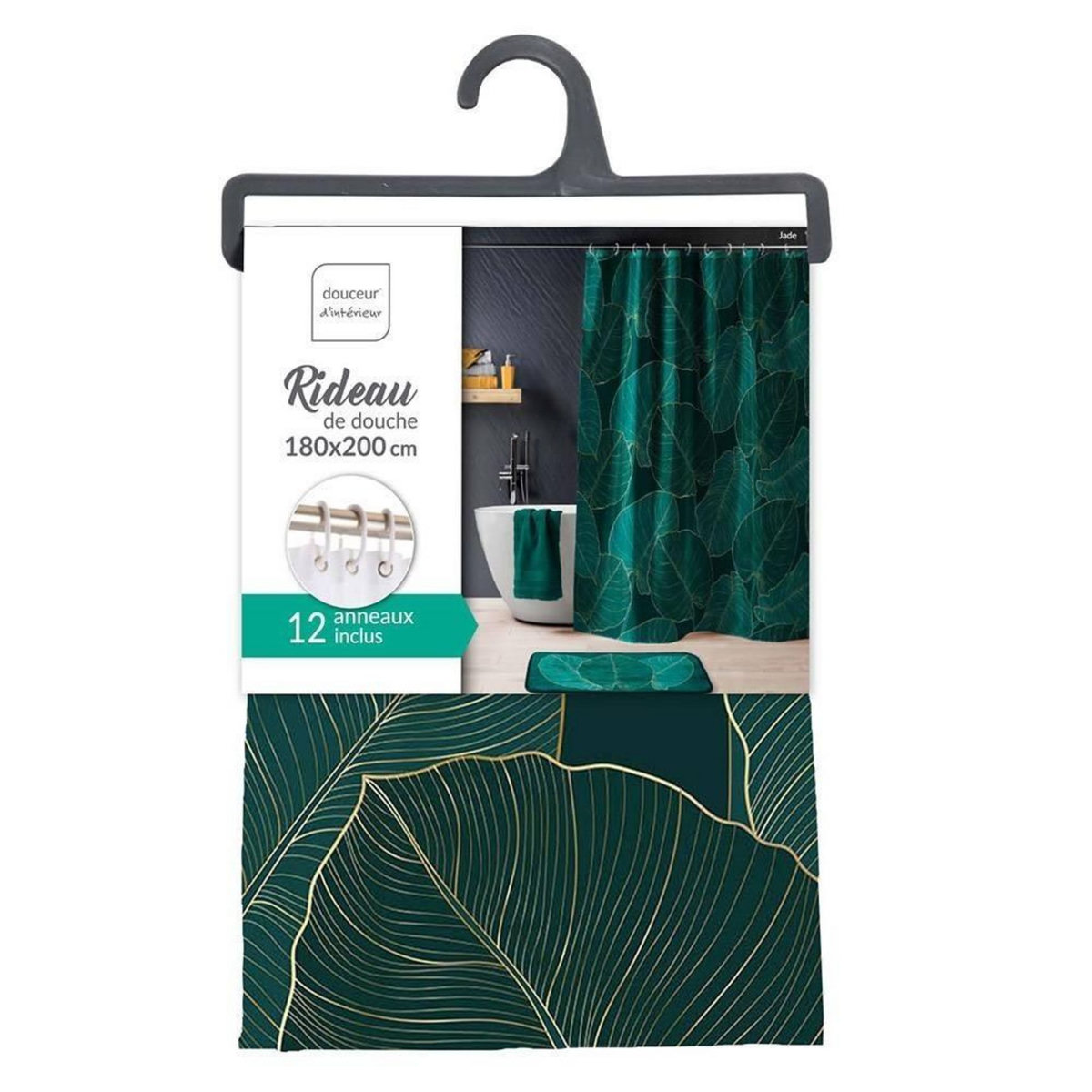 Douceur d'Intérieur Rideau de douche polyester 180x200 Jade