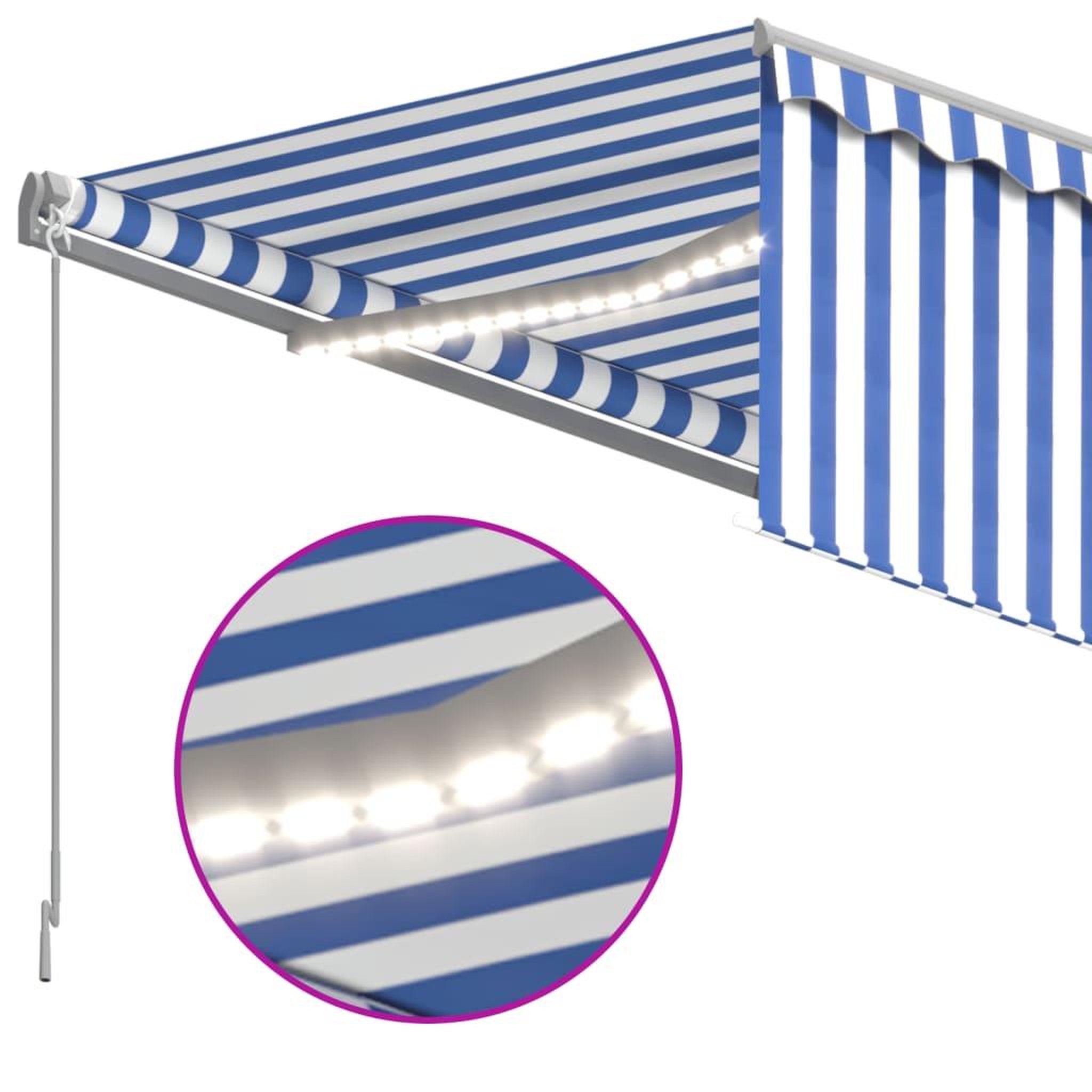 Voir la diapositive 5 : VIDAXL Auvent manuel retractable et store et LED 3x2,5 m Bleu et blanc