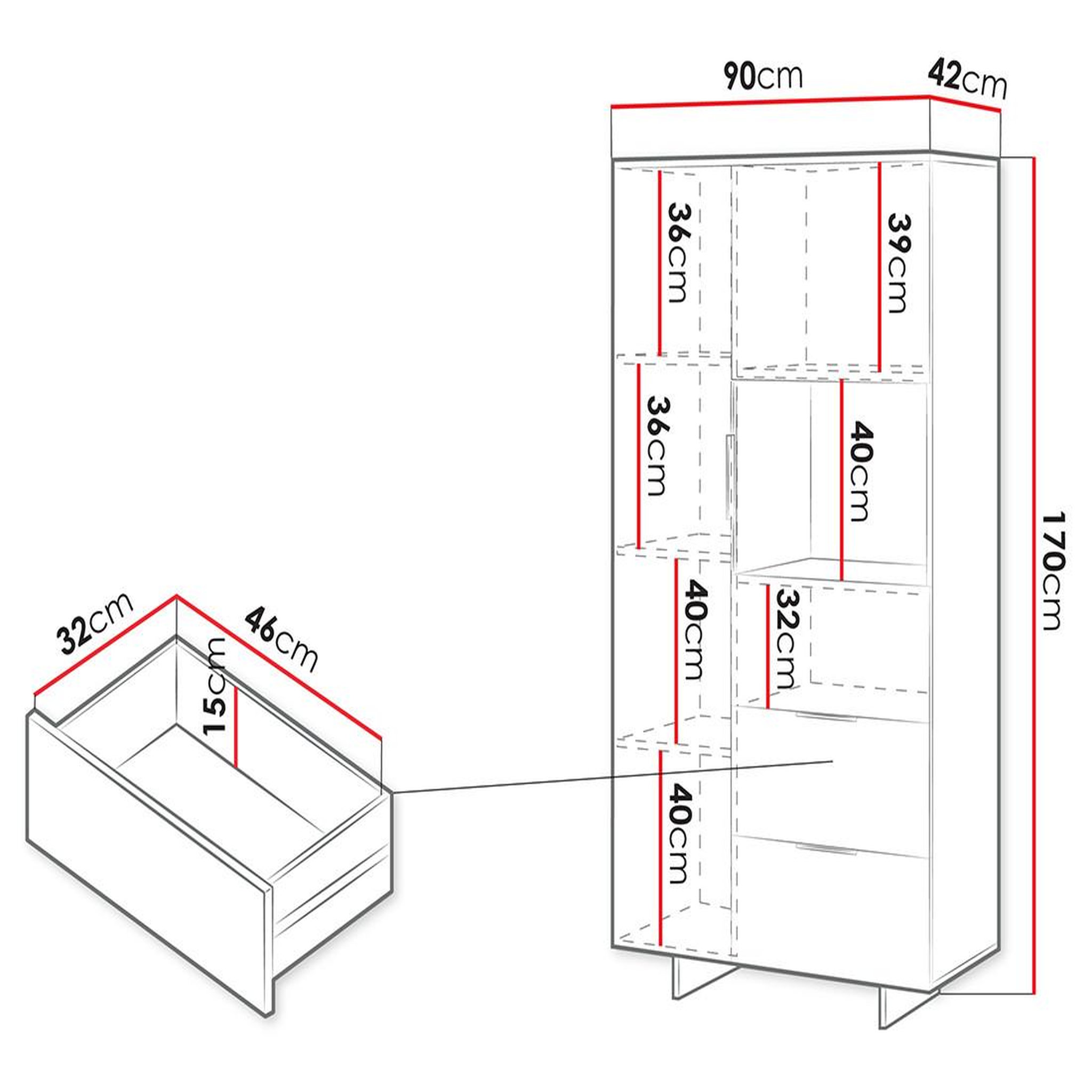 Voir la diapositive 4 : BEST MOBILIER Canterbury - vitrine - beige - 2 portes et 2 tiroirs - 170 cm