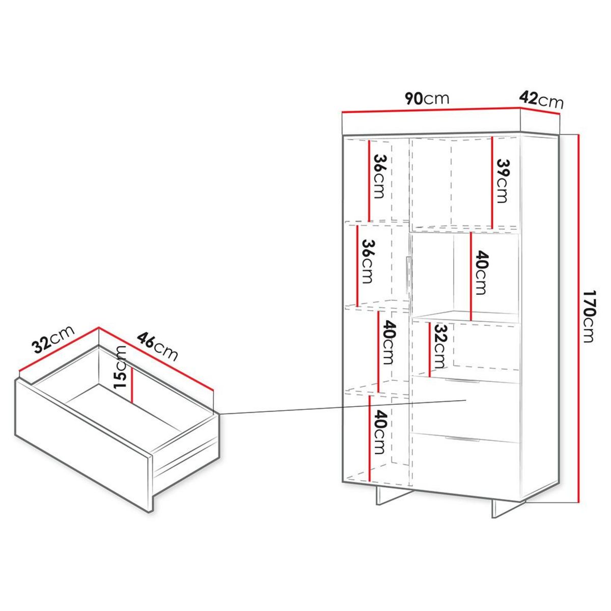 BEST MOBILIER Canterbury - vitrine - beige - 2 portes et 2 tiroirs - 170 cm