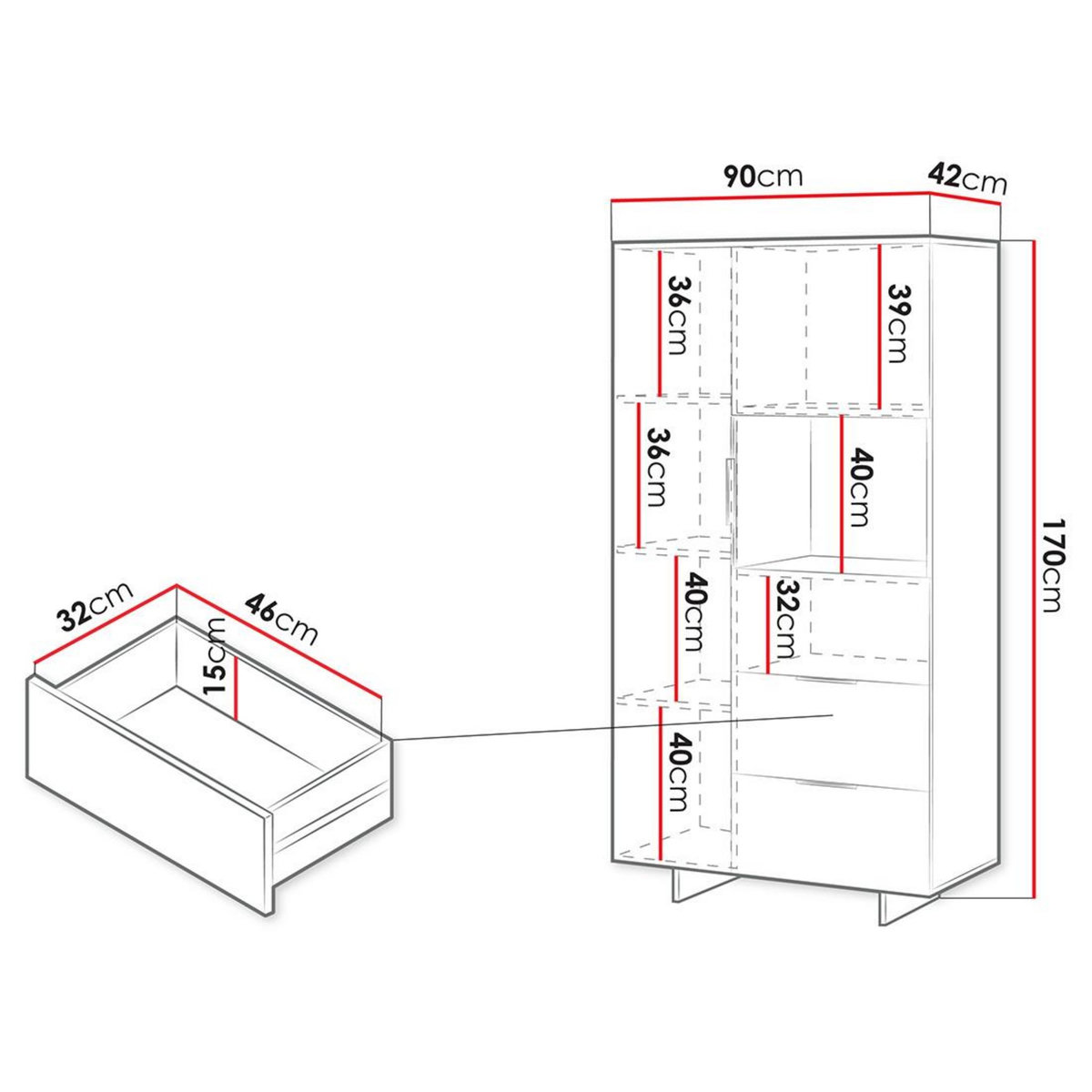 BEST MOBILIER Canterbury - vitrine - beige - 2 portes et 2 tiroirs - 170 cm