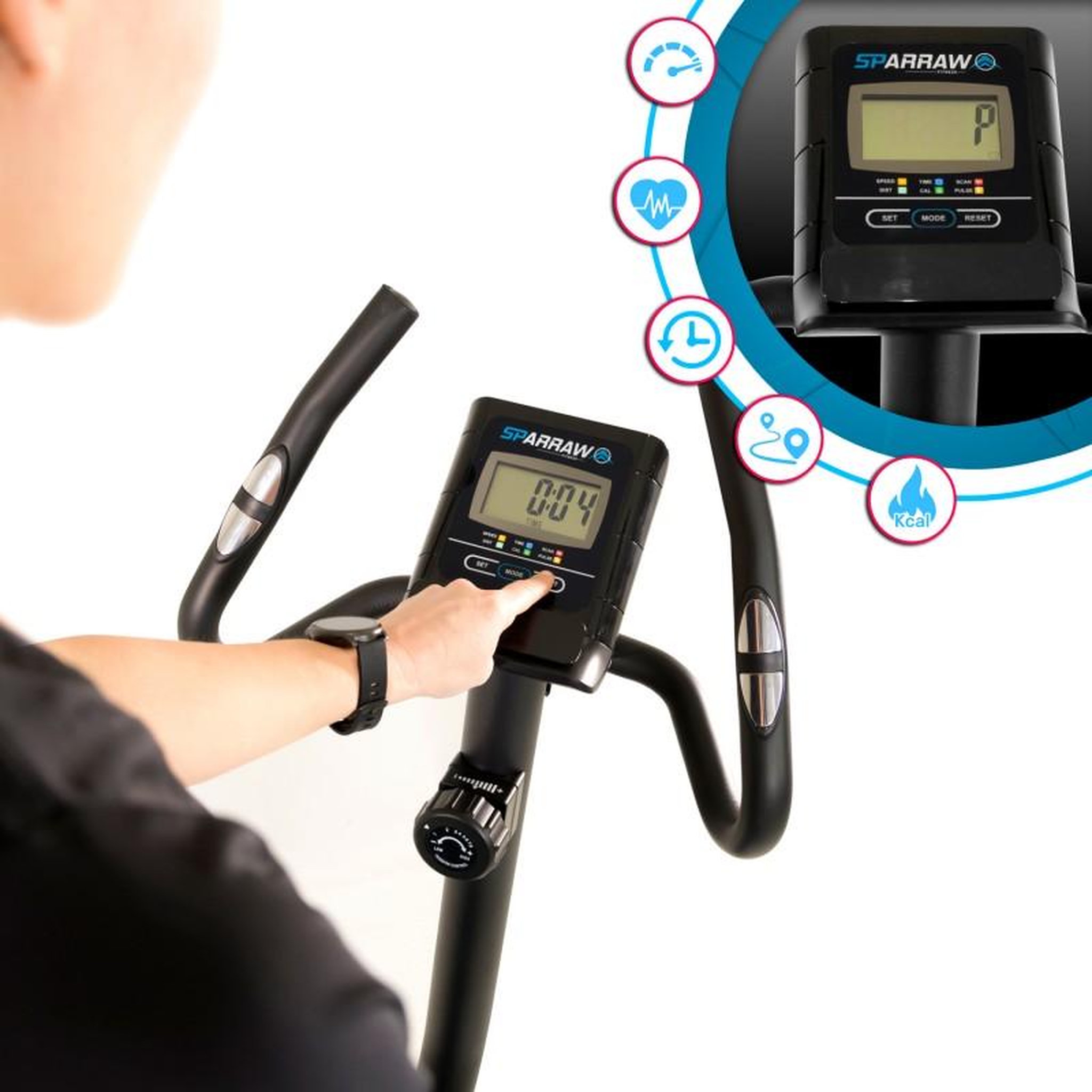 Voir la diapositive 5 : SPARRAW Vélo d'appartement CAMPO Roue d'inertie 3kg - 8 niveaux de résistance, Capteurs Pouls, Ecran d'entraînement, Réglable