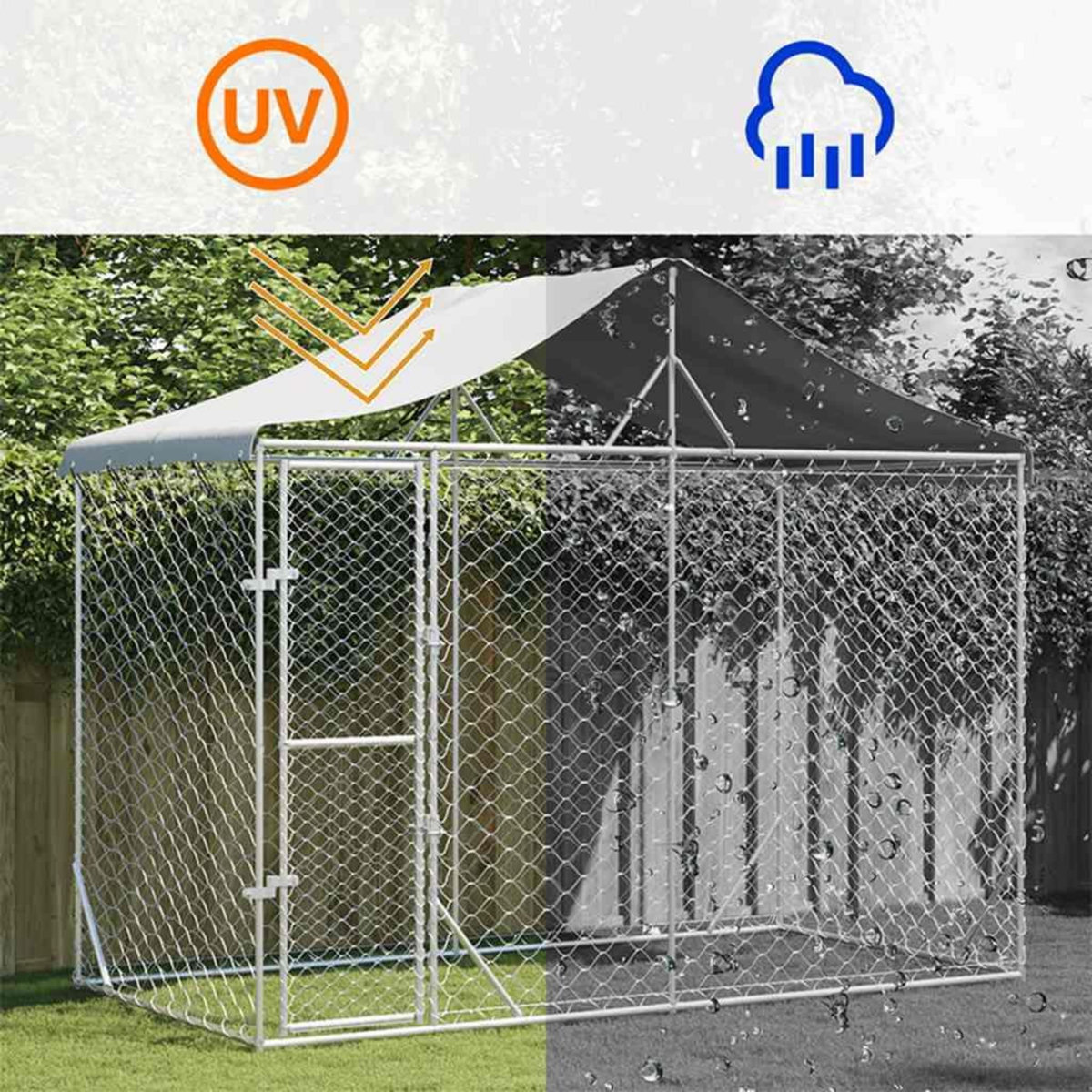 VIDAXL Chenil d'exterieur pour chiens avec toit argente 3x1,5x2,5 m