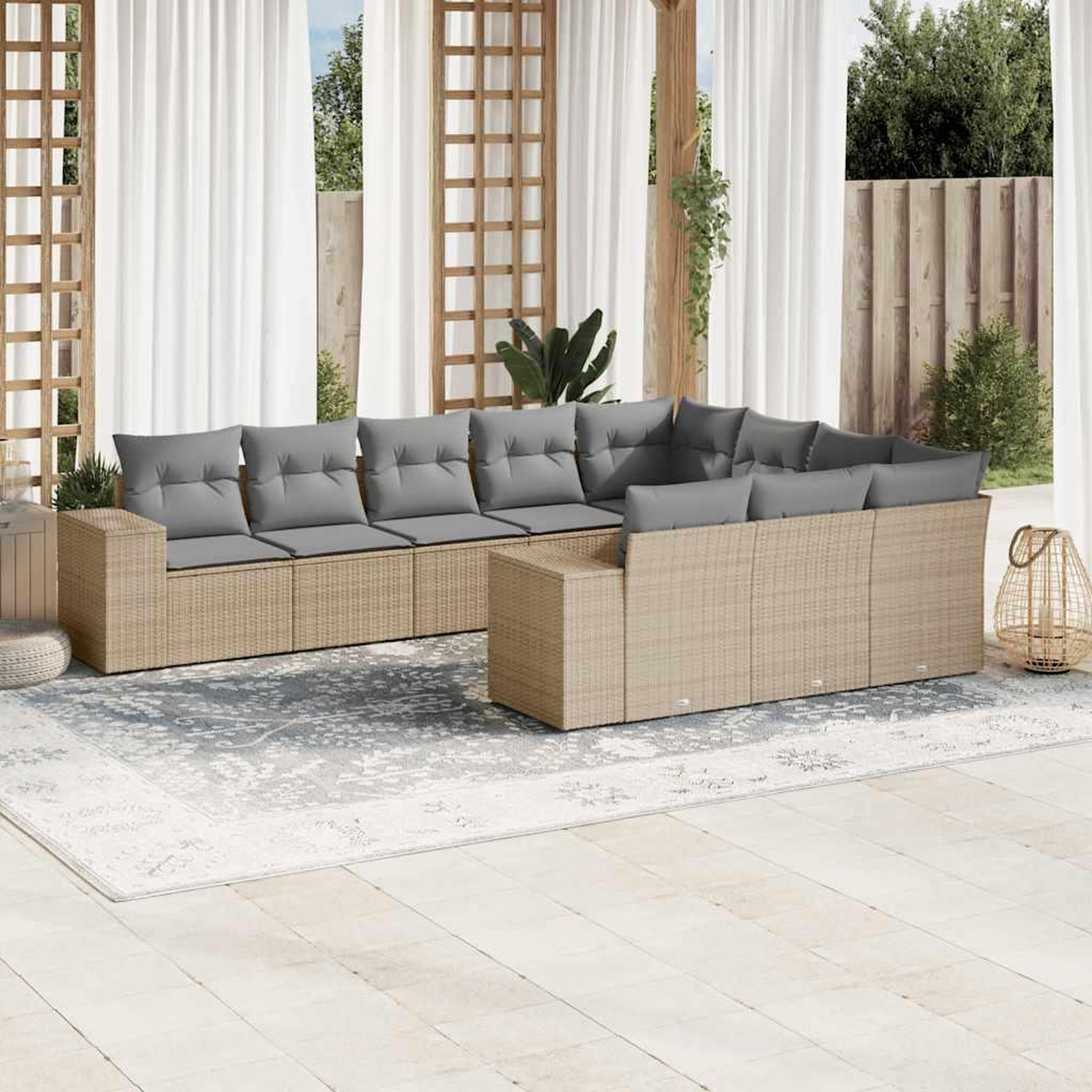 VIDAXL Salon de jardin avec coussins 10 pcs beige resine tressee