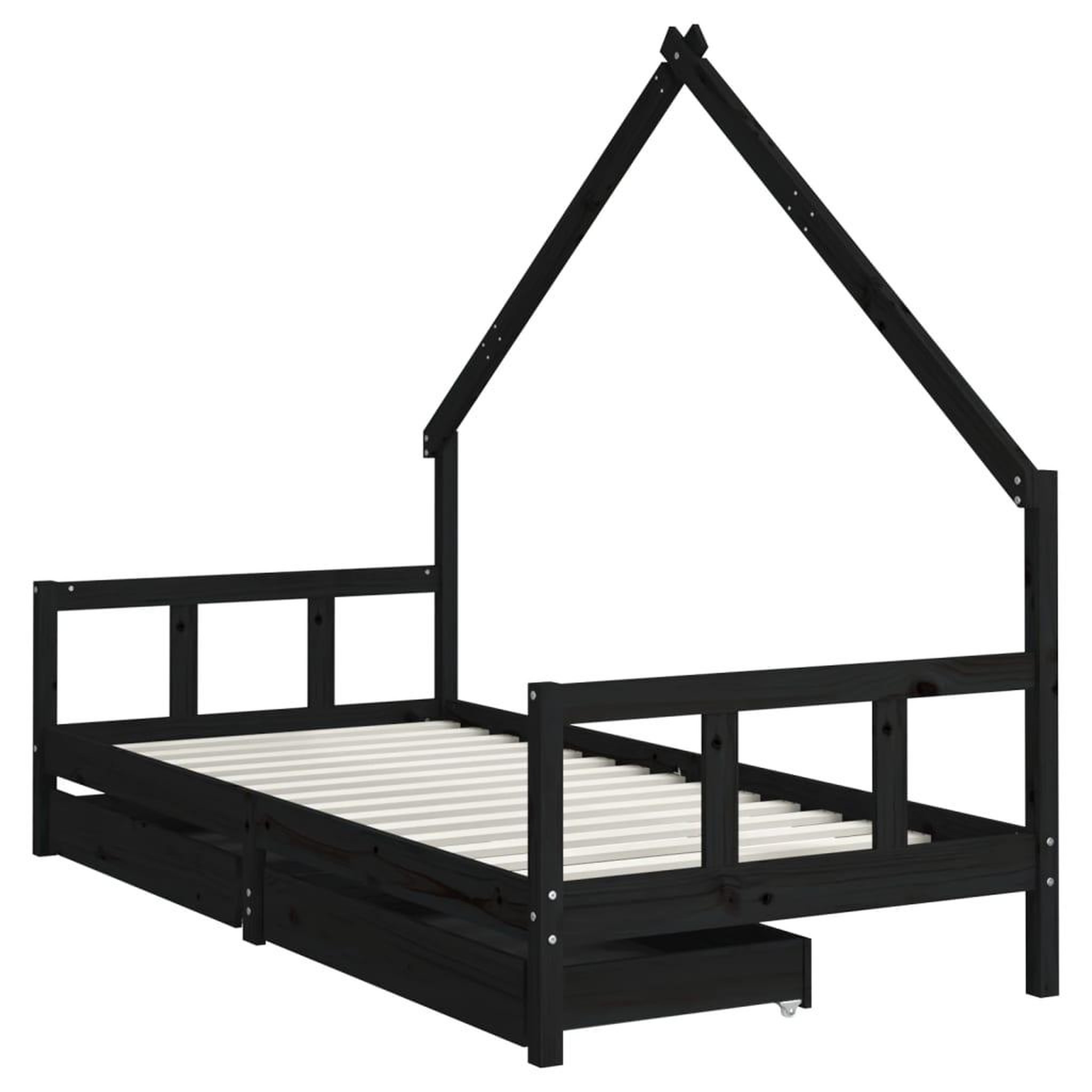 Voir la diapositive 3 : VIDAXL Cadre de lit enfant avec tiroirs noir 90x200 cm bois pin massif