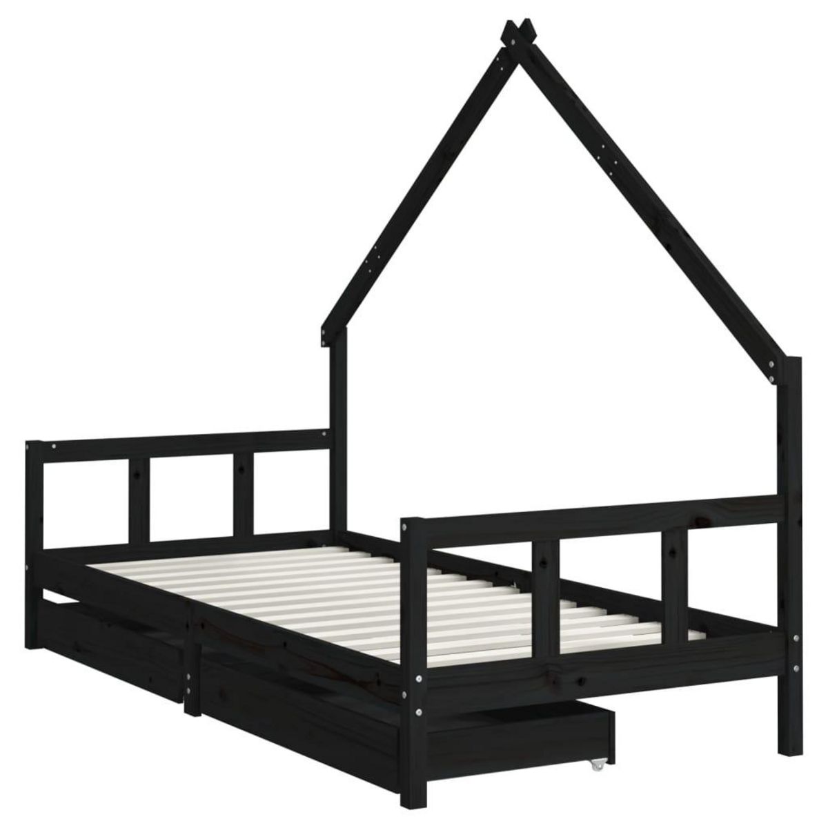 VIDAXL Cadre de lit enfant avec tiroirs noir 90x200 cm bois pin massif