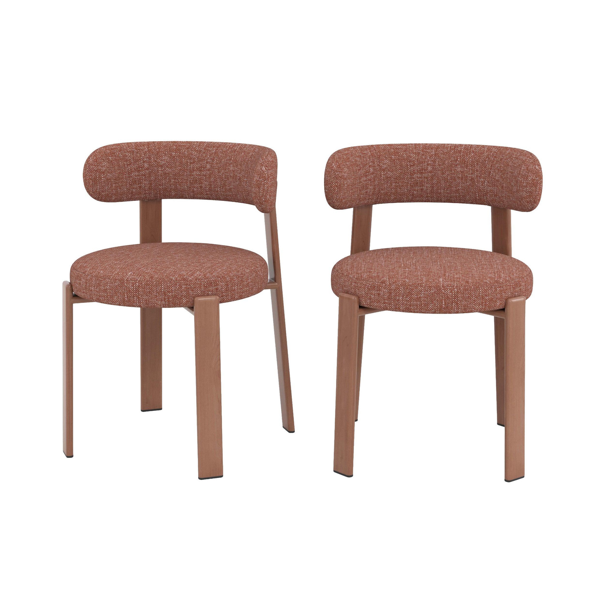 Voir la diapositive 1 : MAISON PAVANE Lot de 2 chaises en tissu texturé brun canelle, pieds en métal-Aura