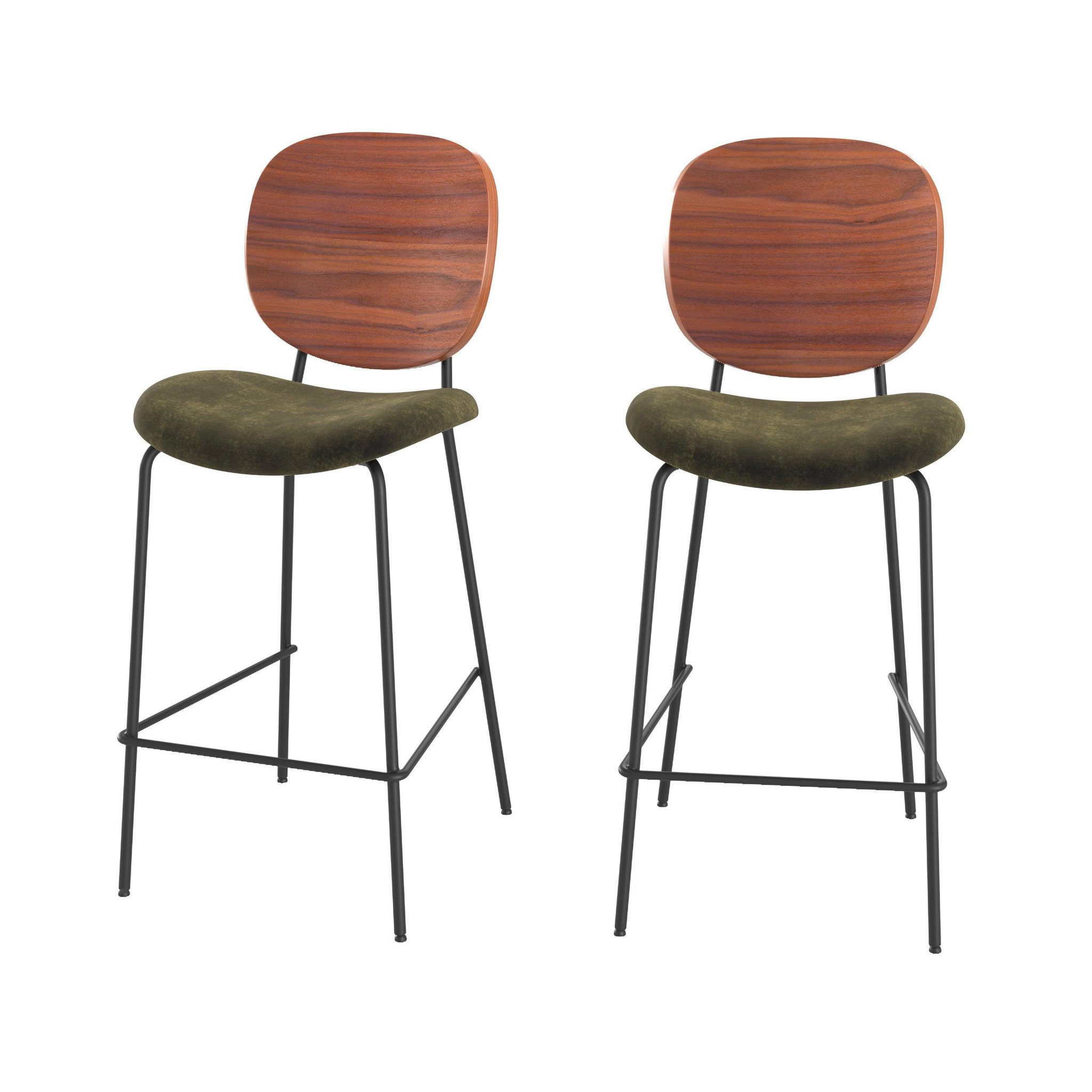 MAISON PAVANE Lot de 2 chaises pour îlot central 65,5 cm en velours vert kaki-simone