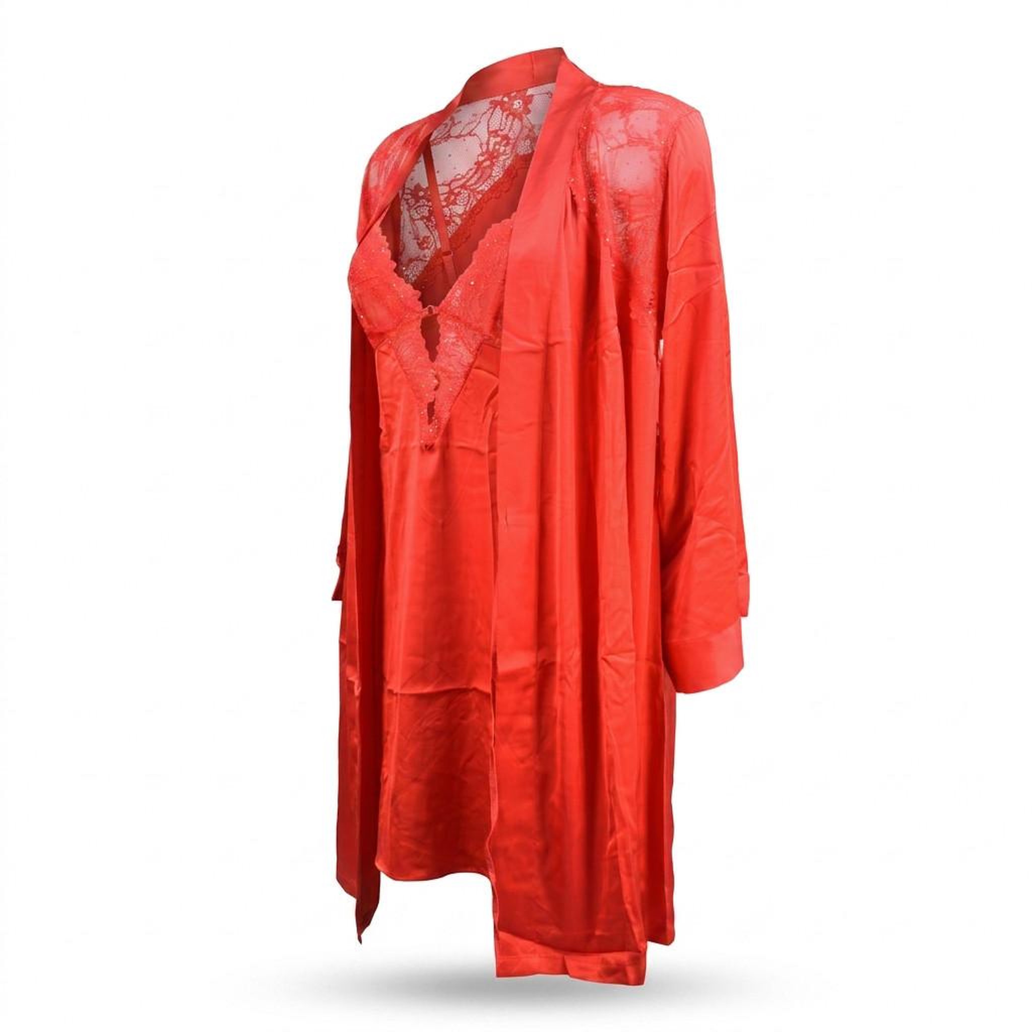 Voir la diapositive 1 : OZABI OZABI Nuisette et Kimono Femme Satin Effet Soie Dentelle Pailletée